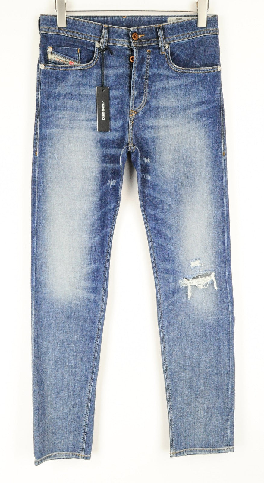 DIESEL Buster R4TW8 vyriški džinsai W30/L32 Slim Tapered mėlyni tamprūs skalbinių džinsai 