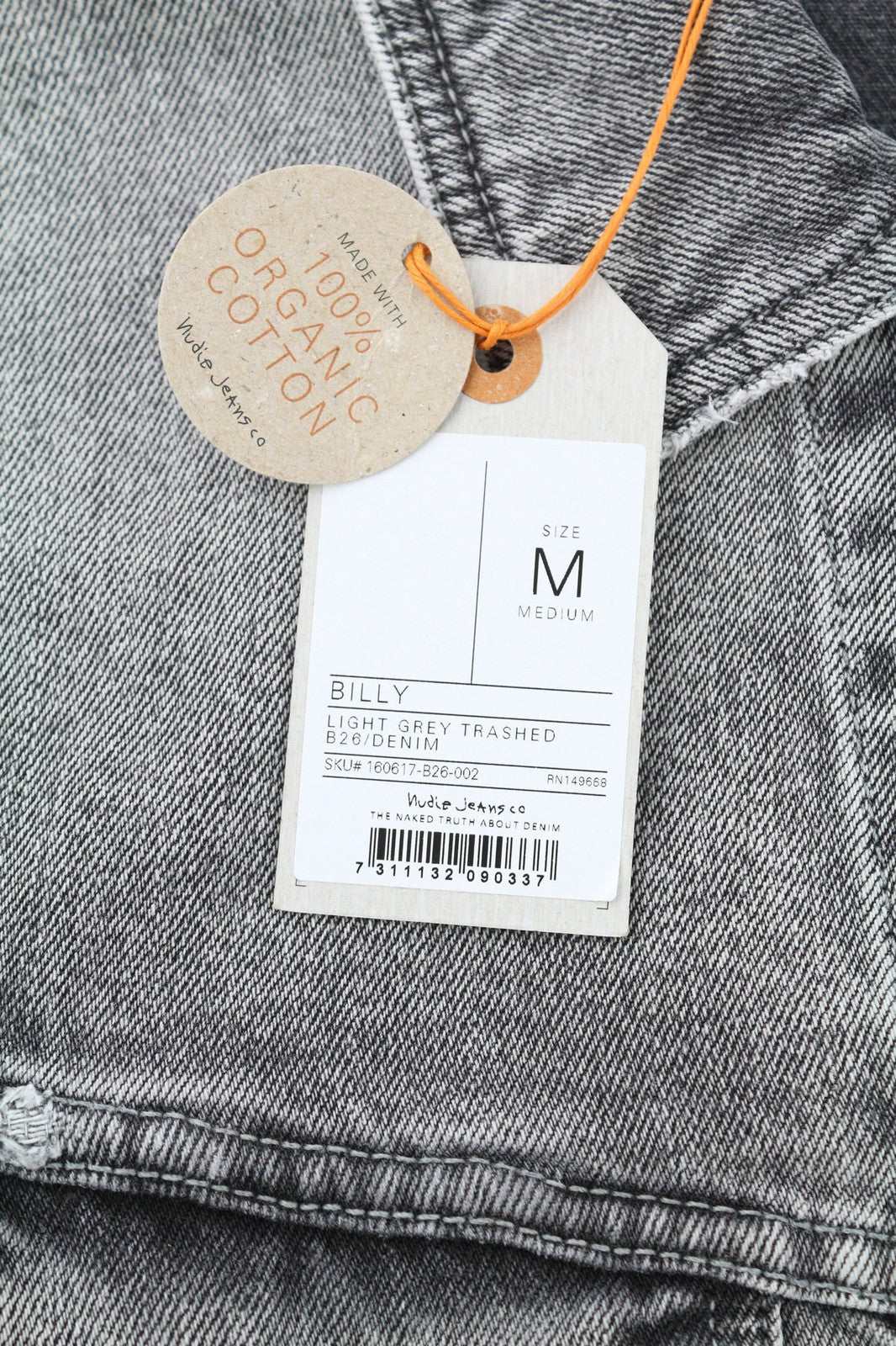 NUDIE Billy šviesiai pilka džinsinė vyriška striukė M su išblukusia sagų užsegimu 