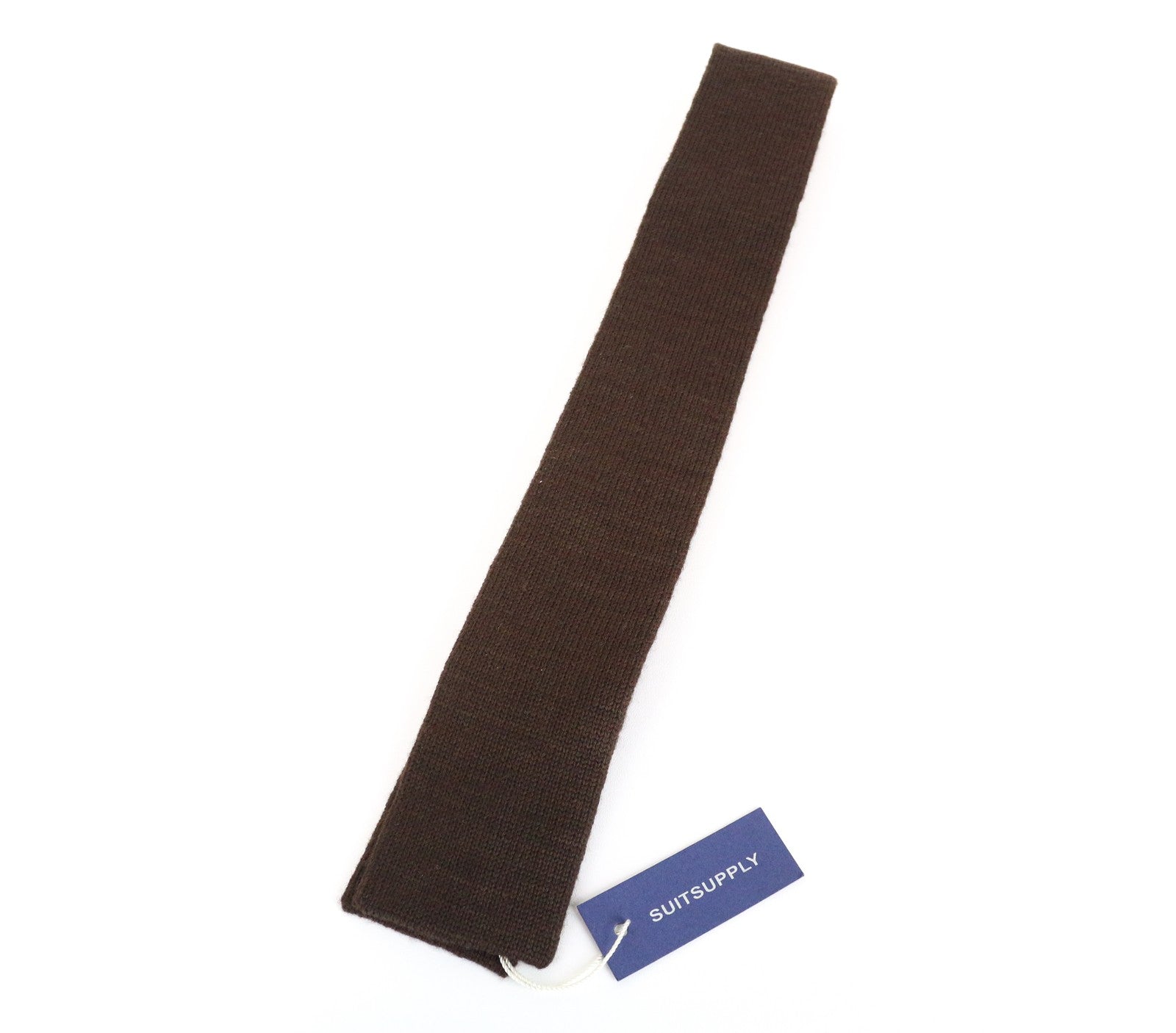 SUITSUPPLY vyriškas kaklaraištis ~145 x 6 cm grynos merino vilnos kvadratiniais galais megztas rudas 