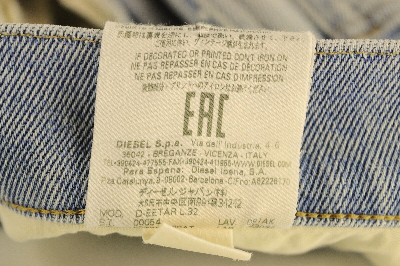 DIESEL D-Eetar 081AK Mens Jeans W34/L32 Stretchy Blue Aged Ripped Carrot