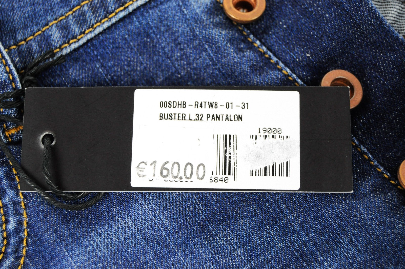 DIESEL Buster R4TW8 vyriški džinsai W31/L32 Slim Taper Fit, plėšyti, mėlyni, tamprūs džinsai 