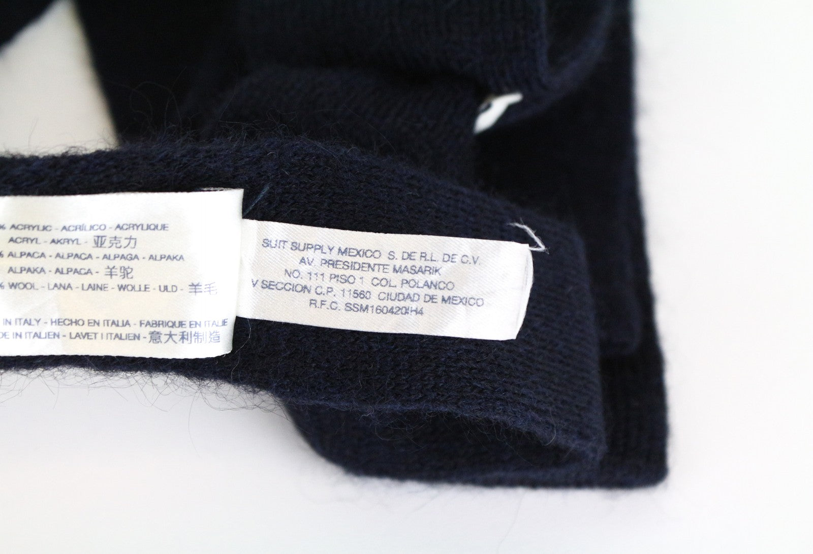 SUITSUPPLY vyriškas kaklaraištis, 146 x 5,9 cm, megztas iš alpakų vilnos mišinio, kvadratiniais galais, tamsiai mėlynas 