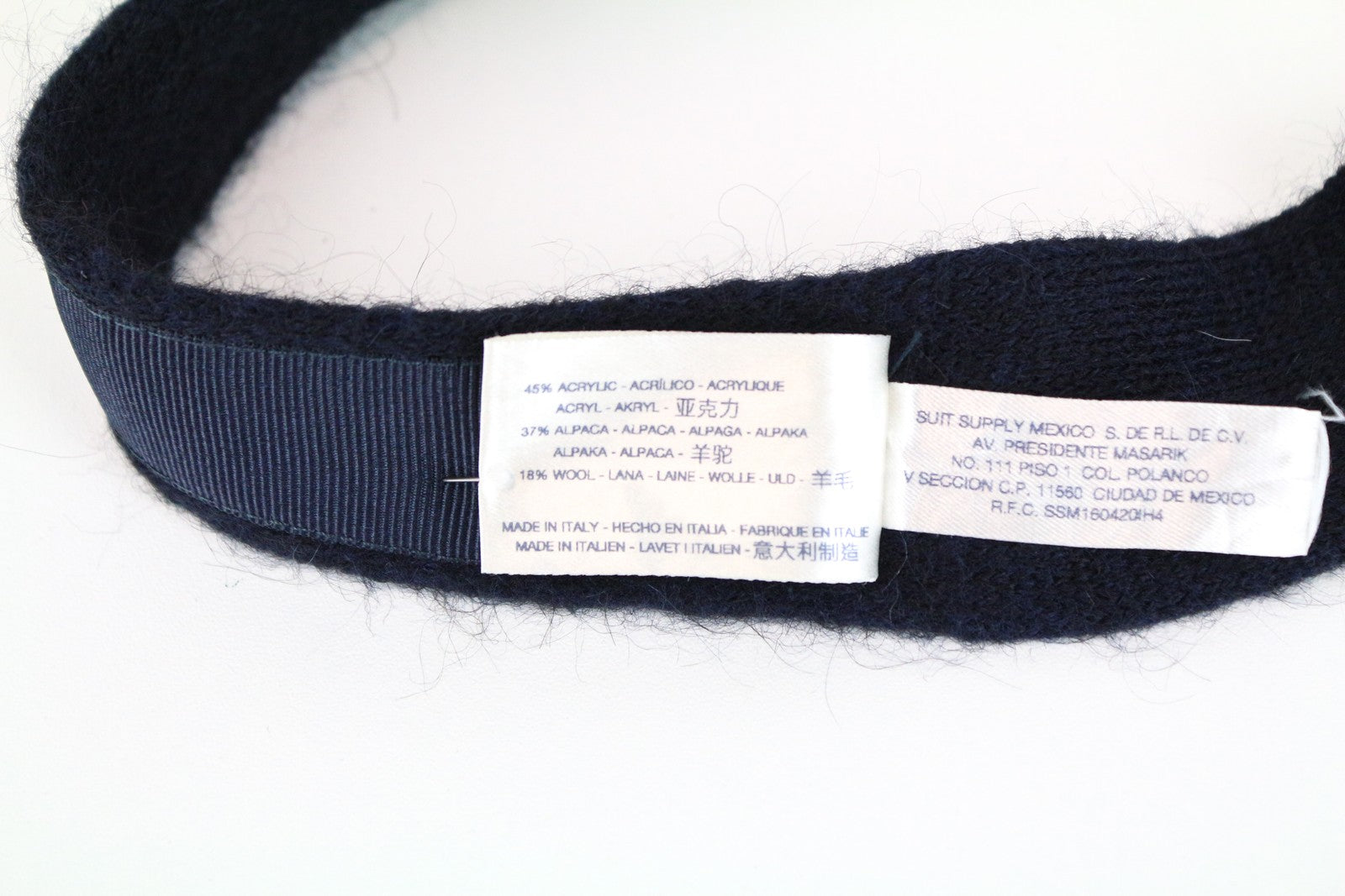 SUITSUPPLY vyriškas kaklaraištis, 146 x 5,9 cm, megztas iš alpakų vilnos mišinio, kvadratiniais galais, tamsiai mėlynas 