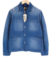 NUDIE Paul Mens Jacket S Worker Oden Blue Washed Buttoned  Neck Pockets
