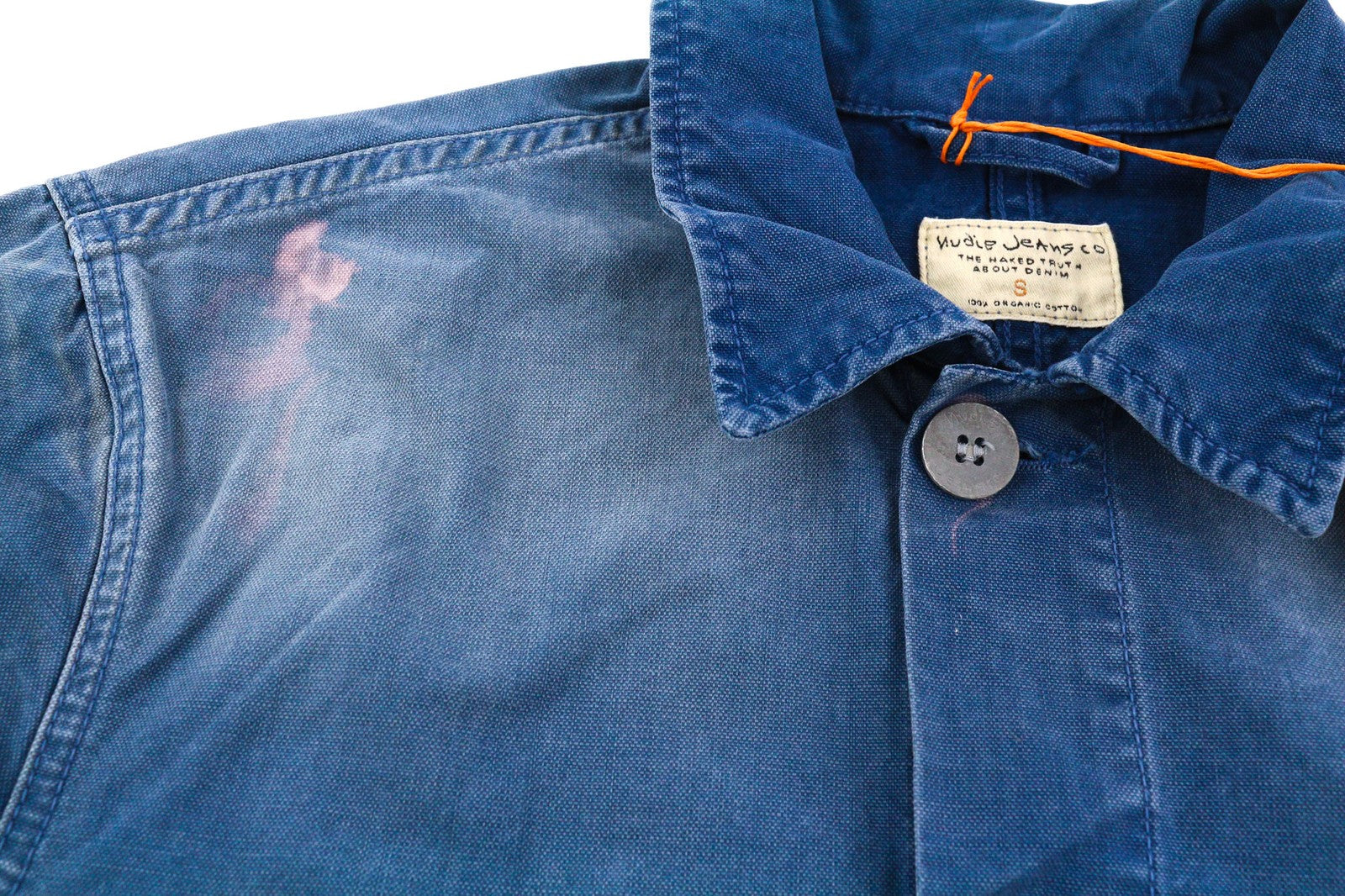 NUDIE Paul Mens Jacket S Worker Oden Blue Washed Buttoned  Neck Pockets