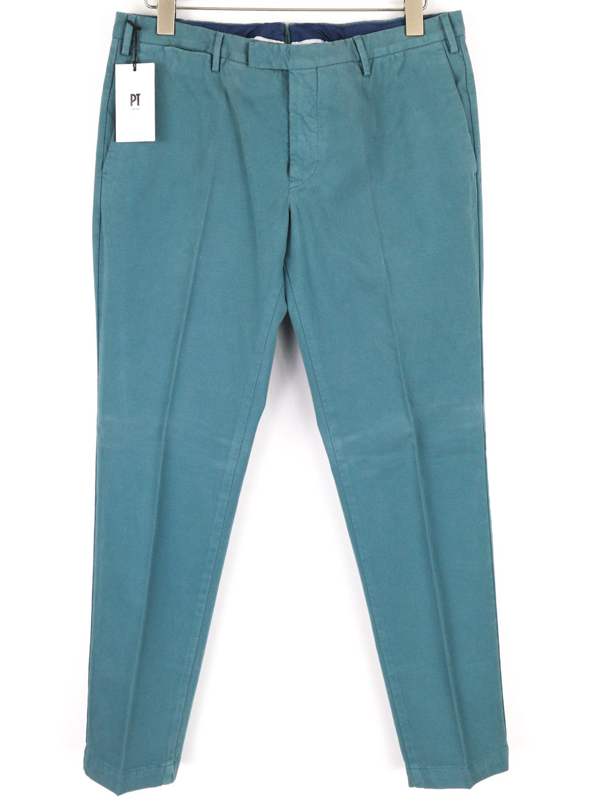 PT TORINO vyriškos kelnės 54 W38 aptemptos medvilninės tamprios mėlynos suknelės su klostuotu priekiu