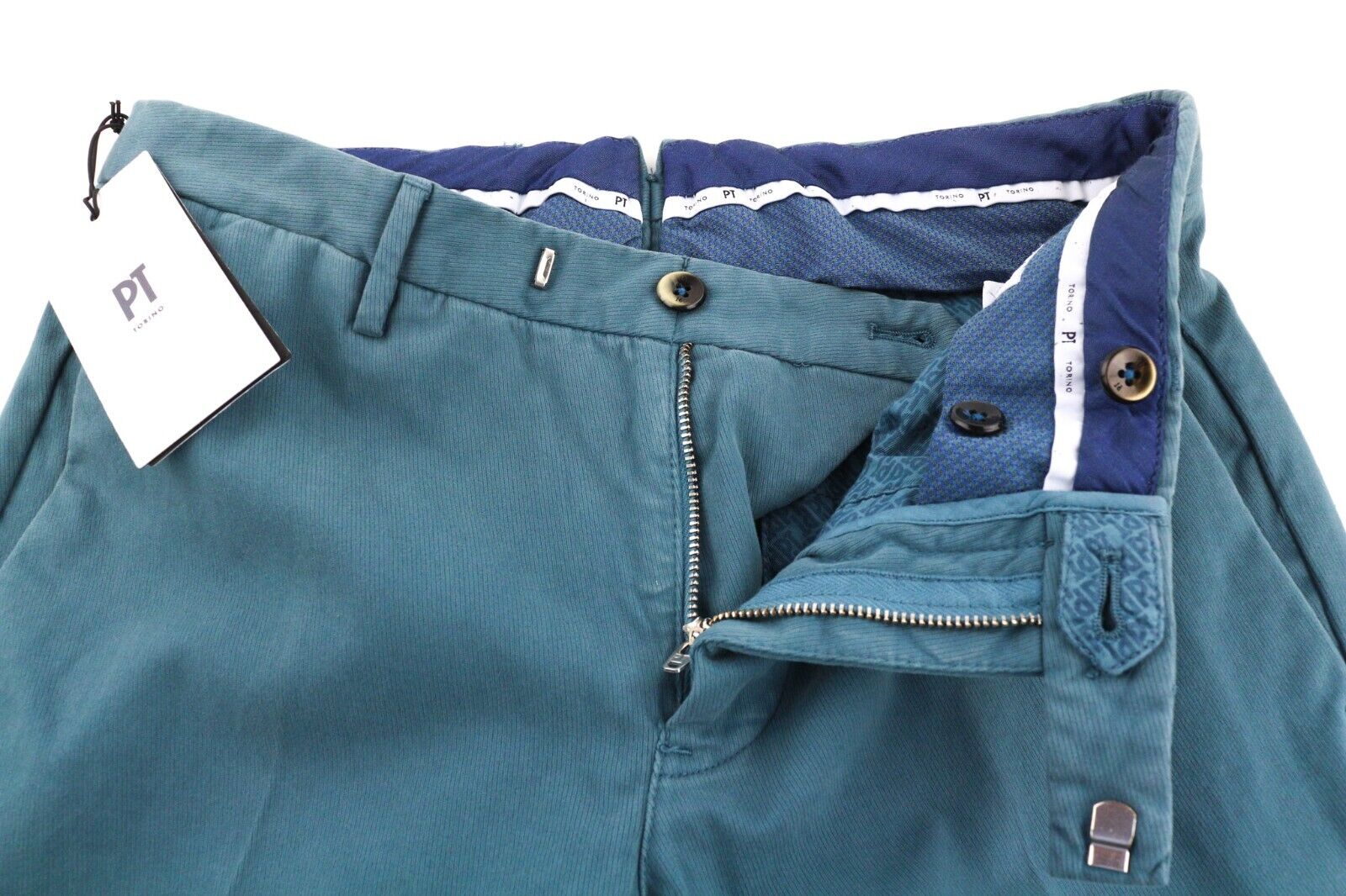 PT TORINO vyriškos kelnės 44 W28 aptempta medvilninė tampri mėlyna suknelė klostuota priekyje
