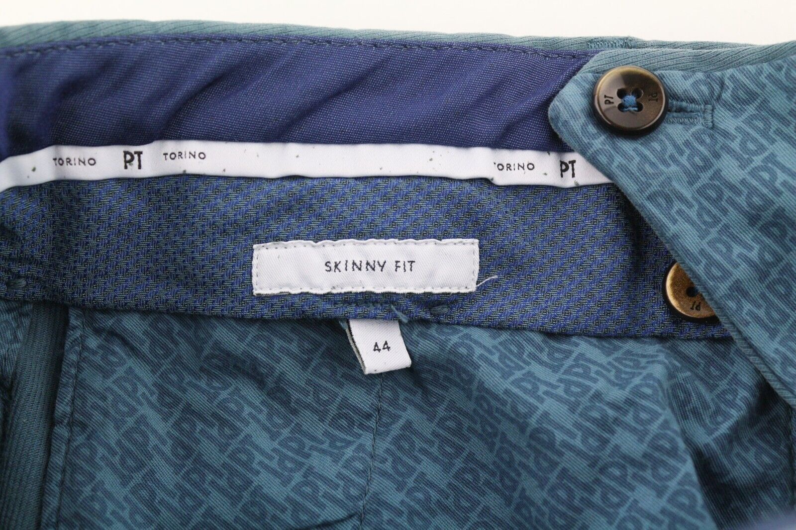 PT TORINO vyriškos kelnės 44 W28 aptempta medvilninė tampri mėlyna suknelė klostuota priekyje