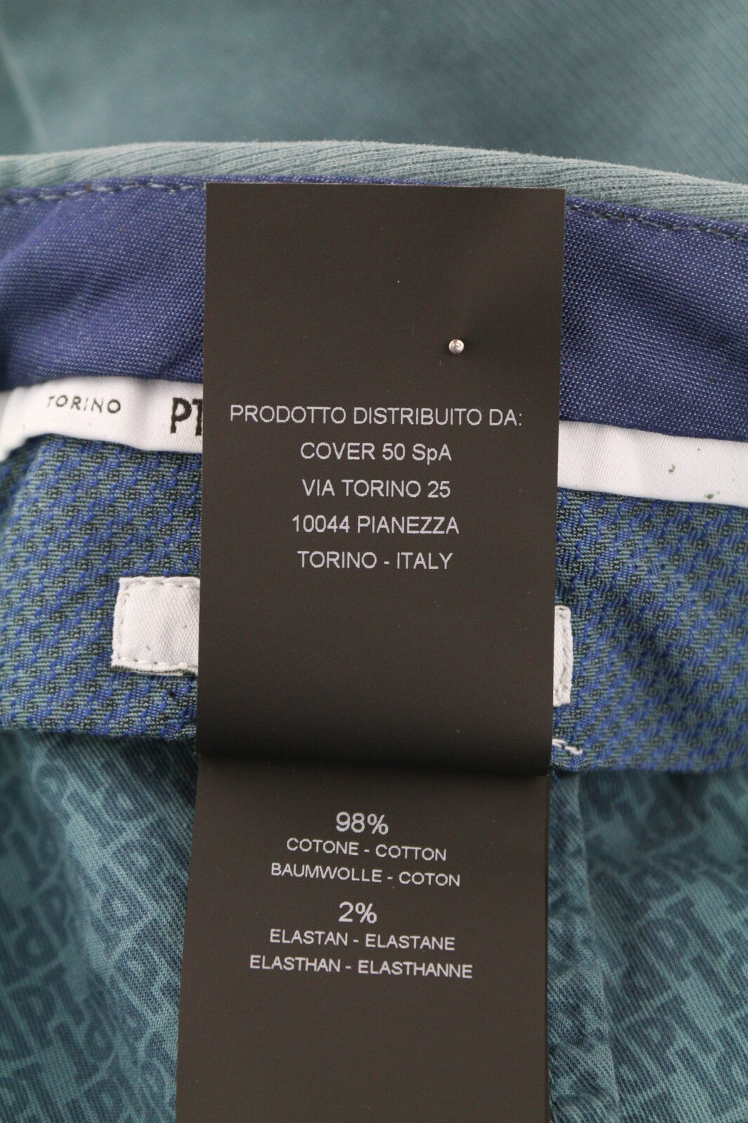 PT TORINO vyriškos kelnės 44 W28 aptempta medvilninė tampri mėlyna suknelė klostuota priekyje