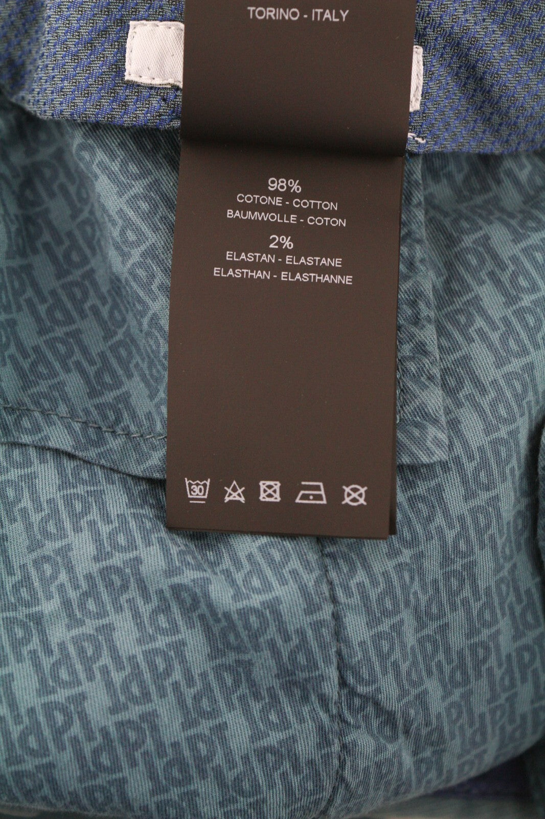 PT TORINO vyriškos kelnės 44 W28 aptempta medvilninė tampri mėlyna suknelė klostuota priekyje