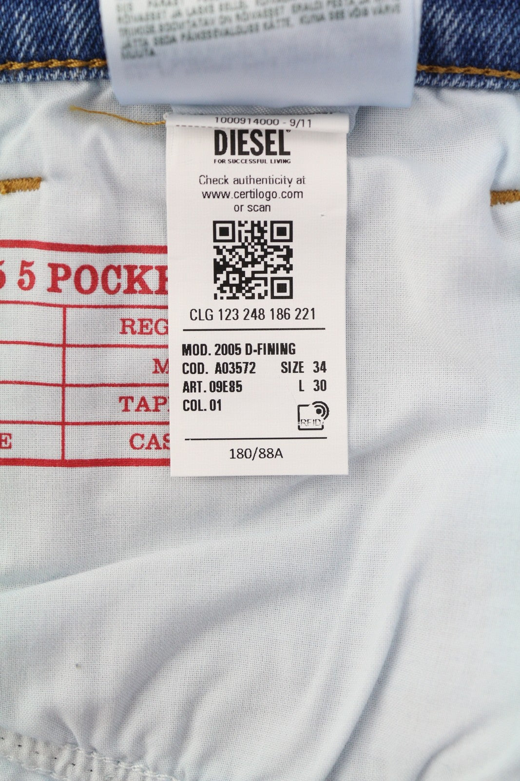 DIESEL 2005 D-Fining 09E85 vyriški džinsai W34/L30 Įprasti siaurėjantys skalbtos mėlynos spalvos RMK 295 € 