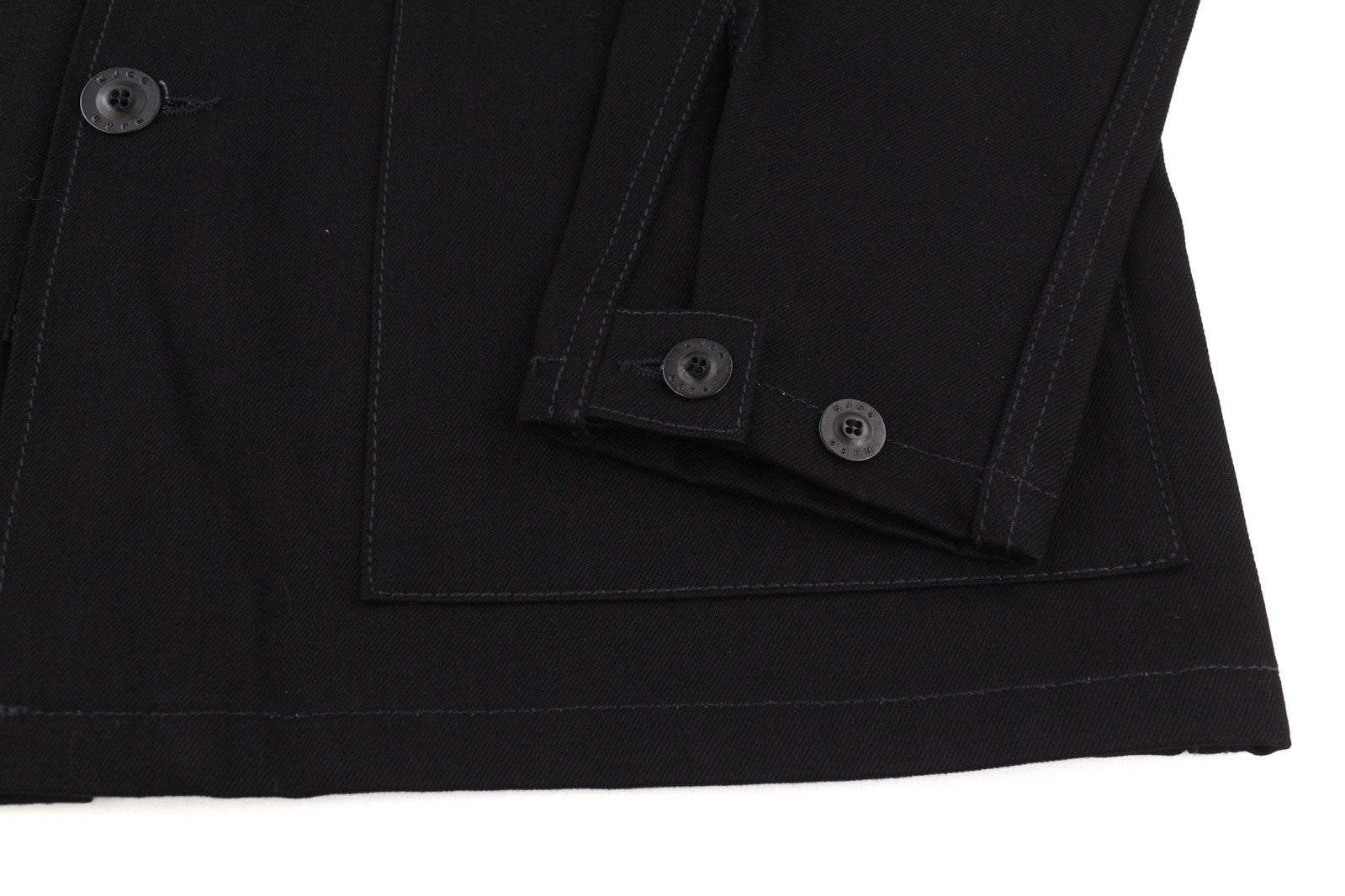 NUDIE Jonathan vyriška striukė M su darbinės kaklo iškirpte, sagomis, užlopytomis kišenėmis, džinsinė, juoda 