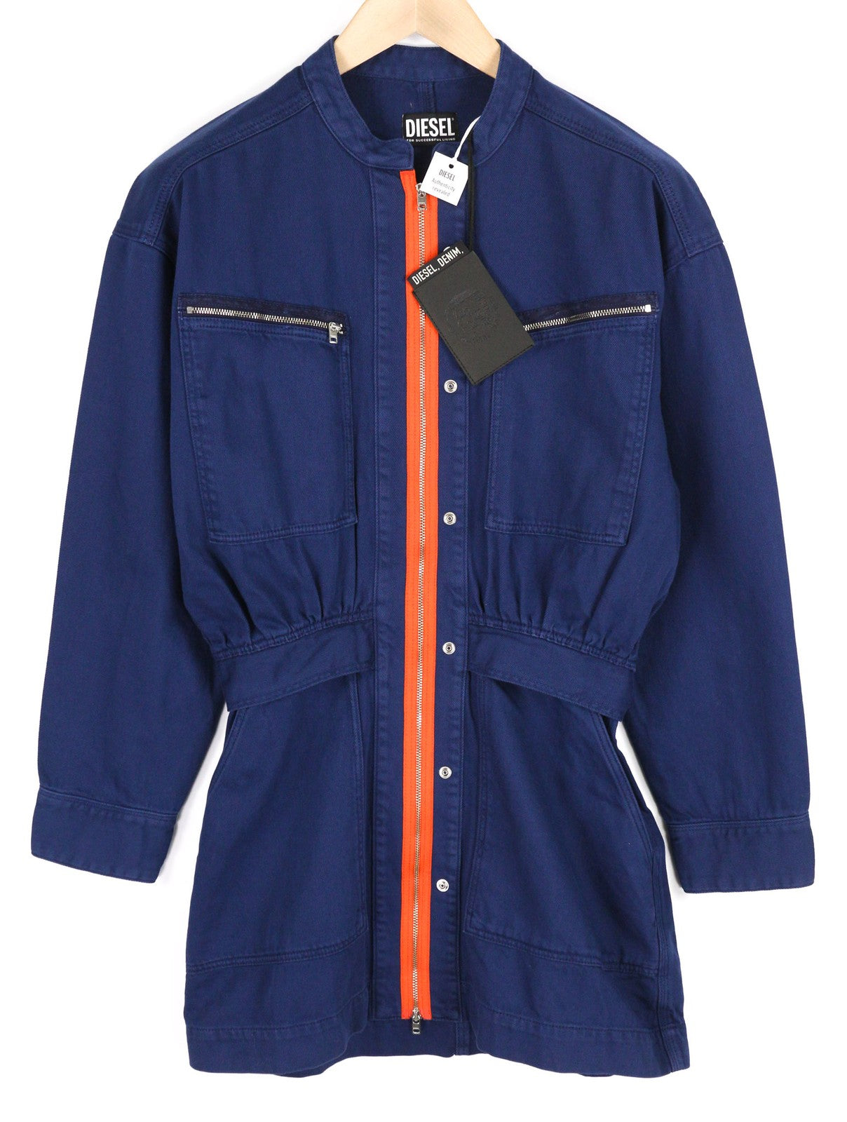 DIESEL De-Angelica-SP moteriška suknelė L ilgio rankovėmis, su užtrauktukais ir kišenėmis, džinsinė, RRP 295 € 