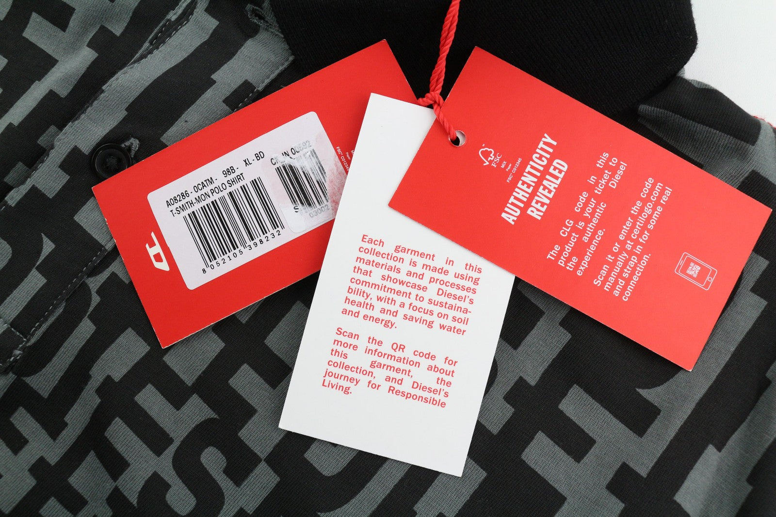 DIESEL T-Smith-Mon Polo vyriški marškinėliai XL dydžio trumpomis rankovėmis, juodi, medvilniniai, RRP 150 € 