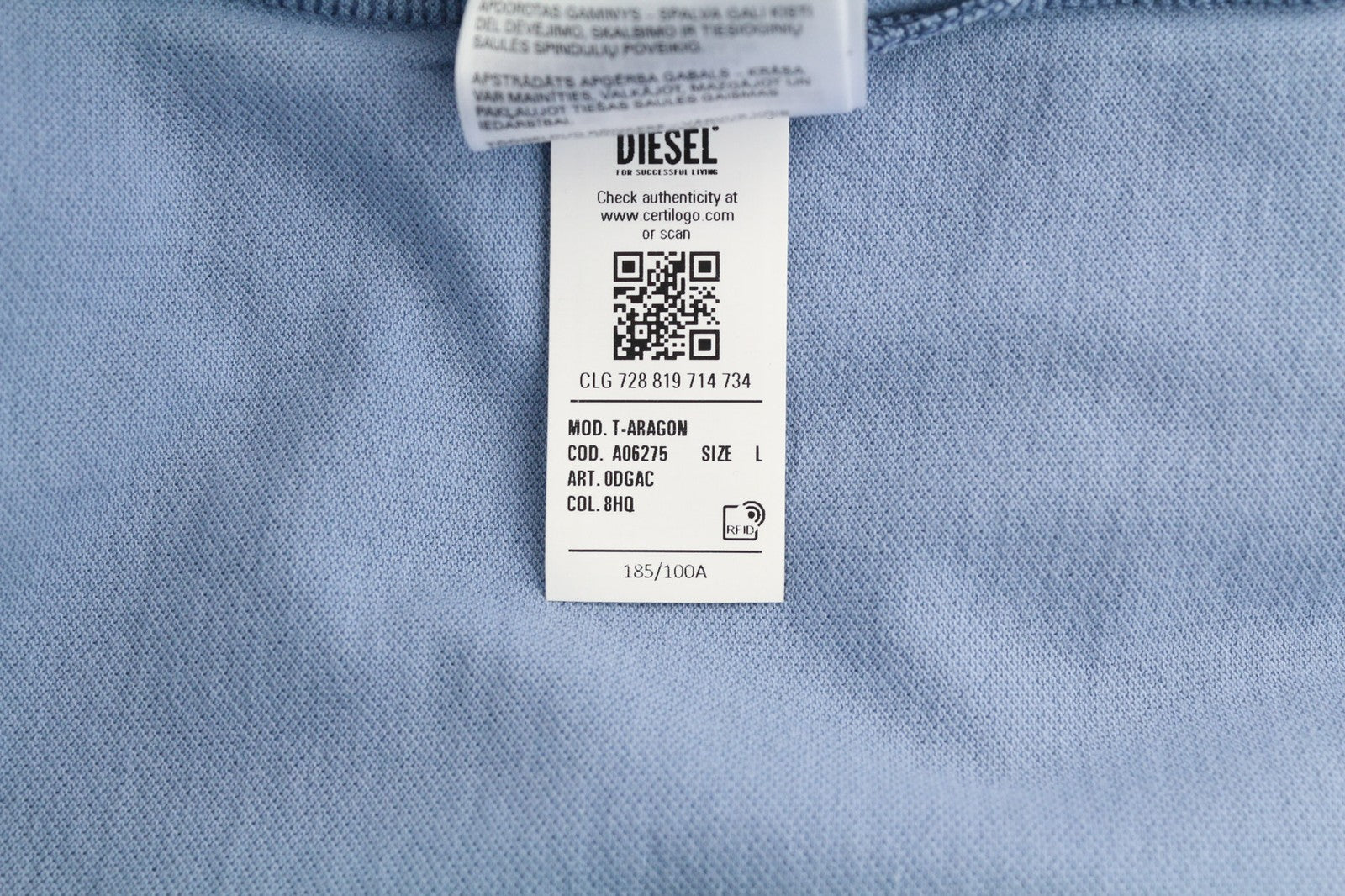 DIESEL T-Aragon Mens T-Shirt L Short Sleeve Polo Half Zip Light Blue RRP€150