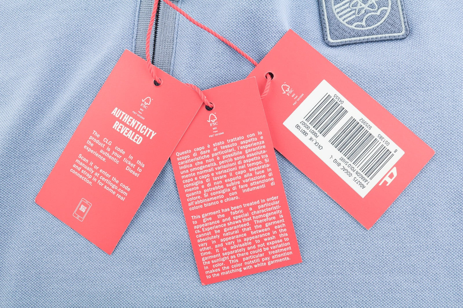 DIESEL T-Aragon Mens T-Shirt L Short Sleeve Polo Half Zip Light Blue RRP€150