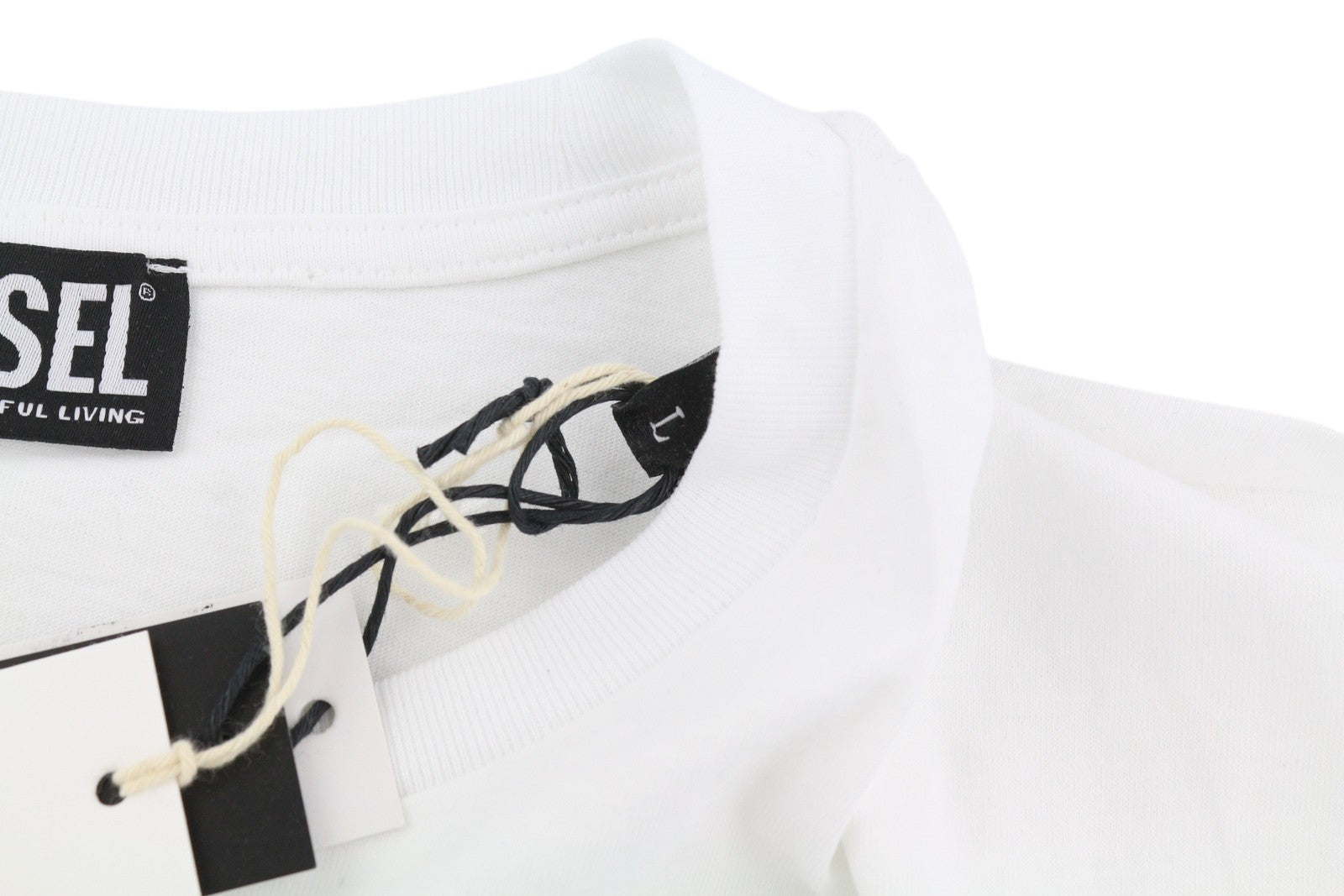 DIESEL T-Diegos-LS-K27 vyriški marškinėliai L dydžio, balti, medvilniniai, ilgomis rankovėmis, apvalios iškirptės trikotažiniai marškinėliai. 