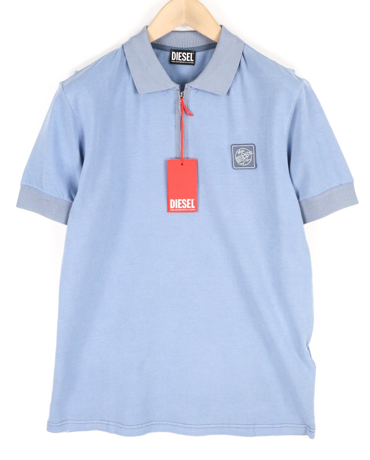 DIESEL T-Aragon Mens T-Shirt 2XL Short Sleeve Polo Half Zip Light Blue RRP€150