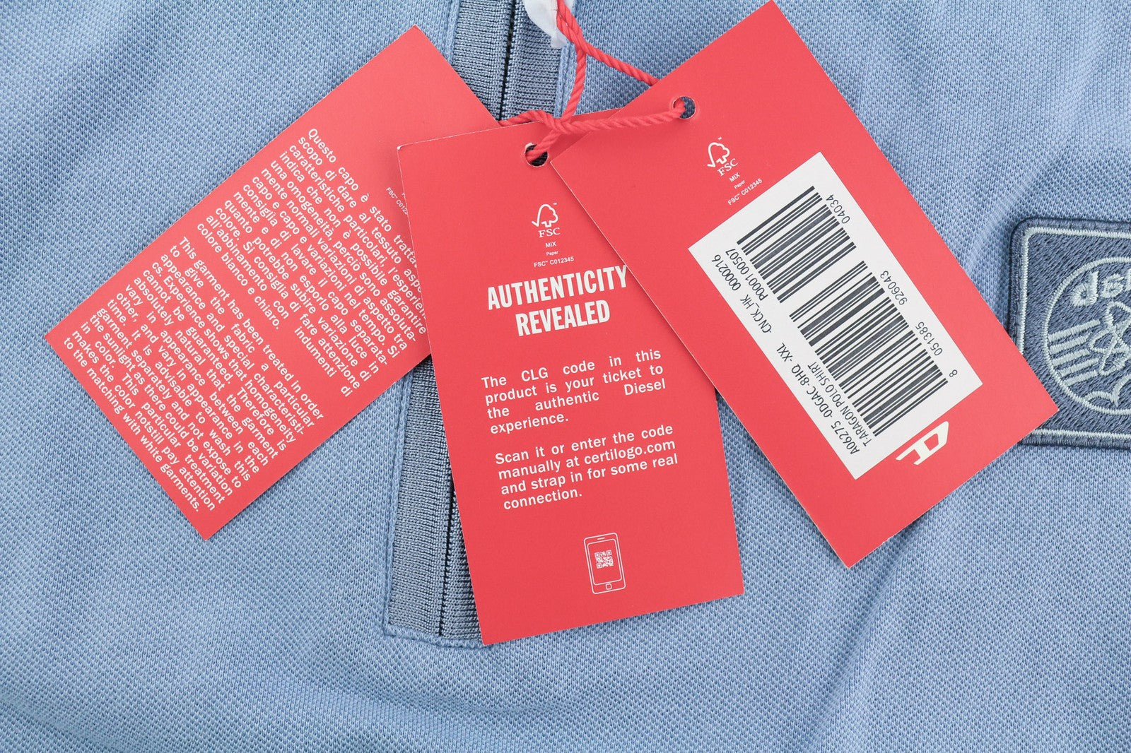 DIESEL T-Aragon Mens T-Shirt 2XL Short Sleeve Polo Half Zip Light Blue RRP€150