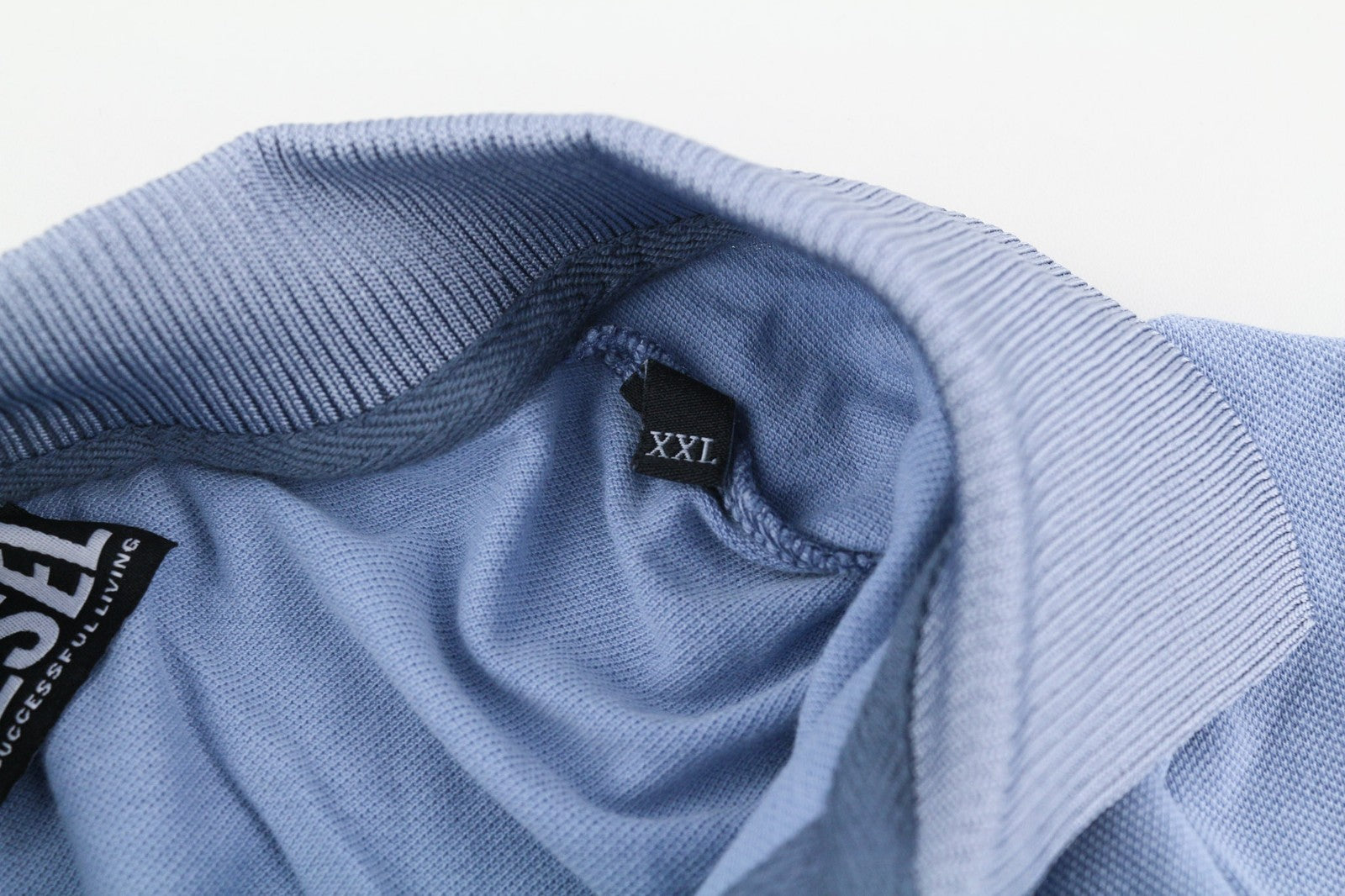 DIESEL T-Aragon Mens T-Shirt 2XL Short Sleeve Polo Half Zip Light Blue RRP€150