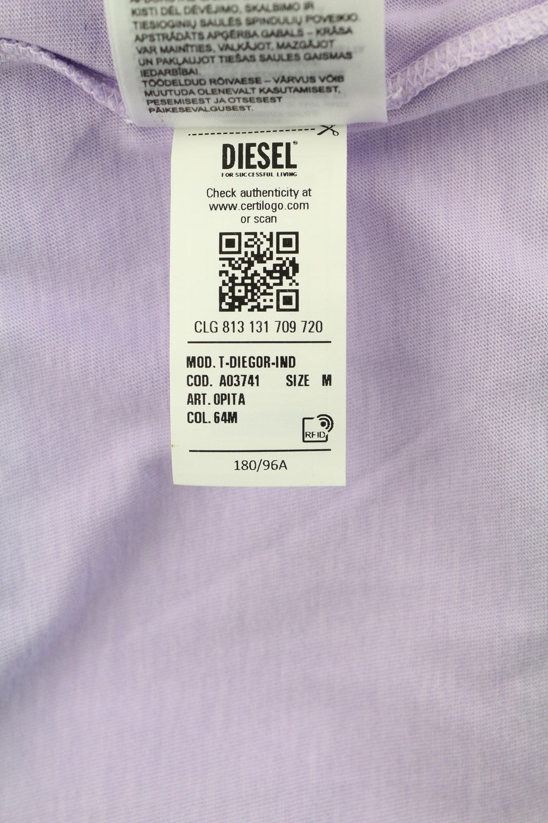 DIESEL T-Diegor-Ind Mens T-Shirt M Short Sleeve Crew Neck  Purple RRP€90