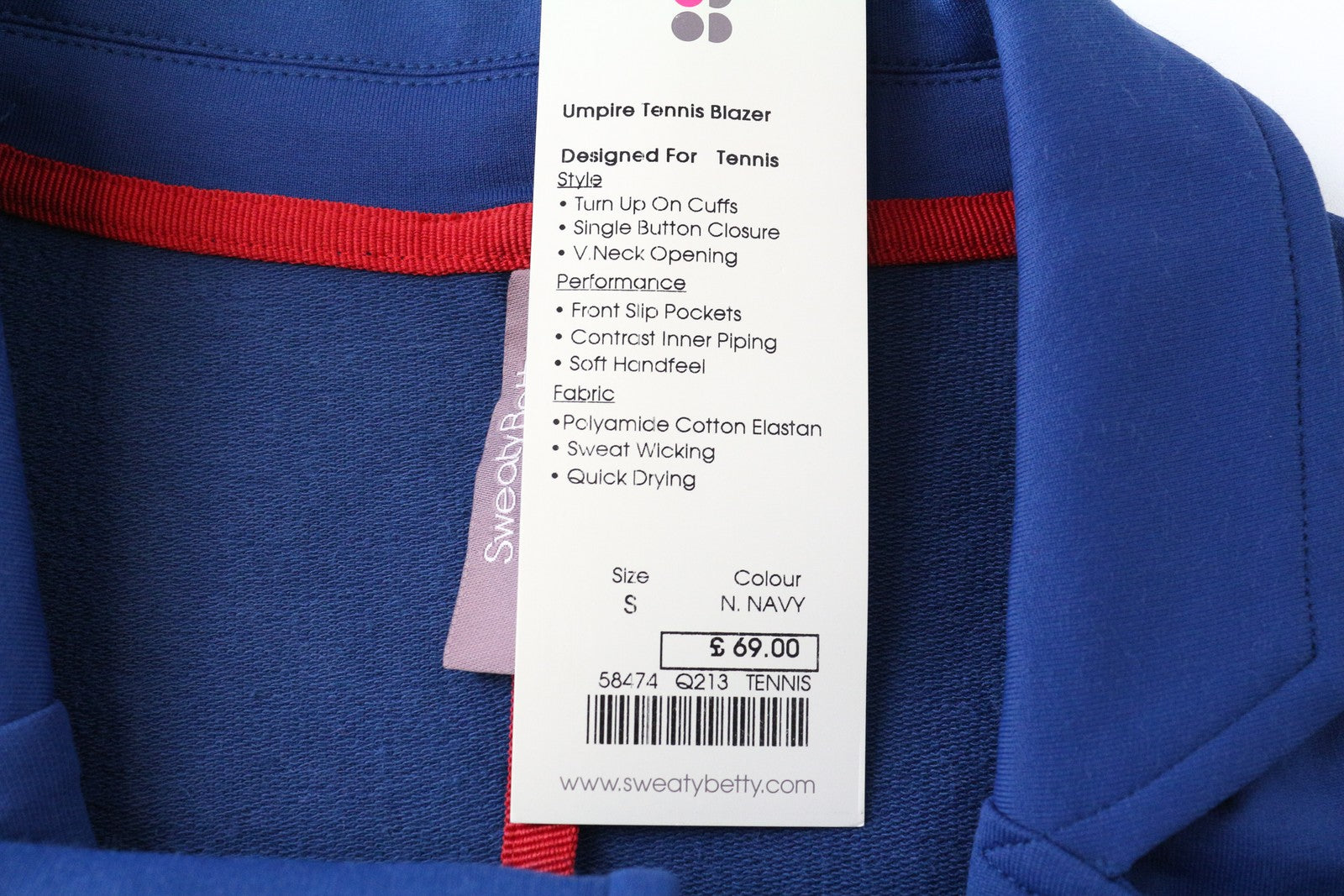 SWEATY BETTY moteriškas teisėjo teniso švarkas S, sugeriantis prakaitą, greitai džiūstantis, mėlynas 