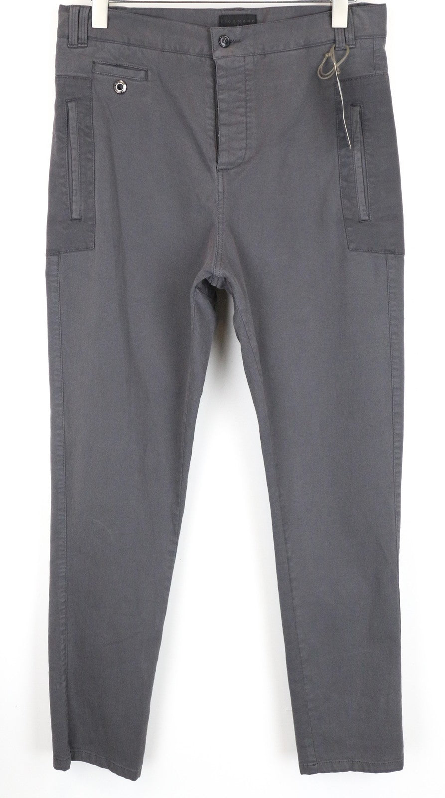 RICHMOND X Men's Trousers 48 Slim Fit Button-Fly Stretchy Grey Cotton Blended