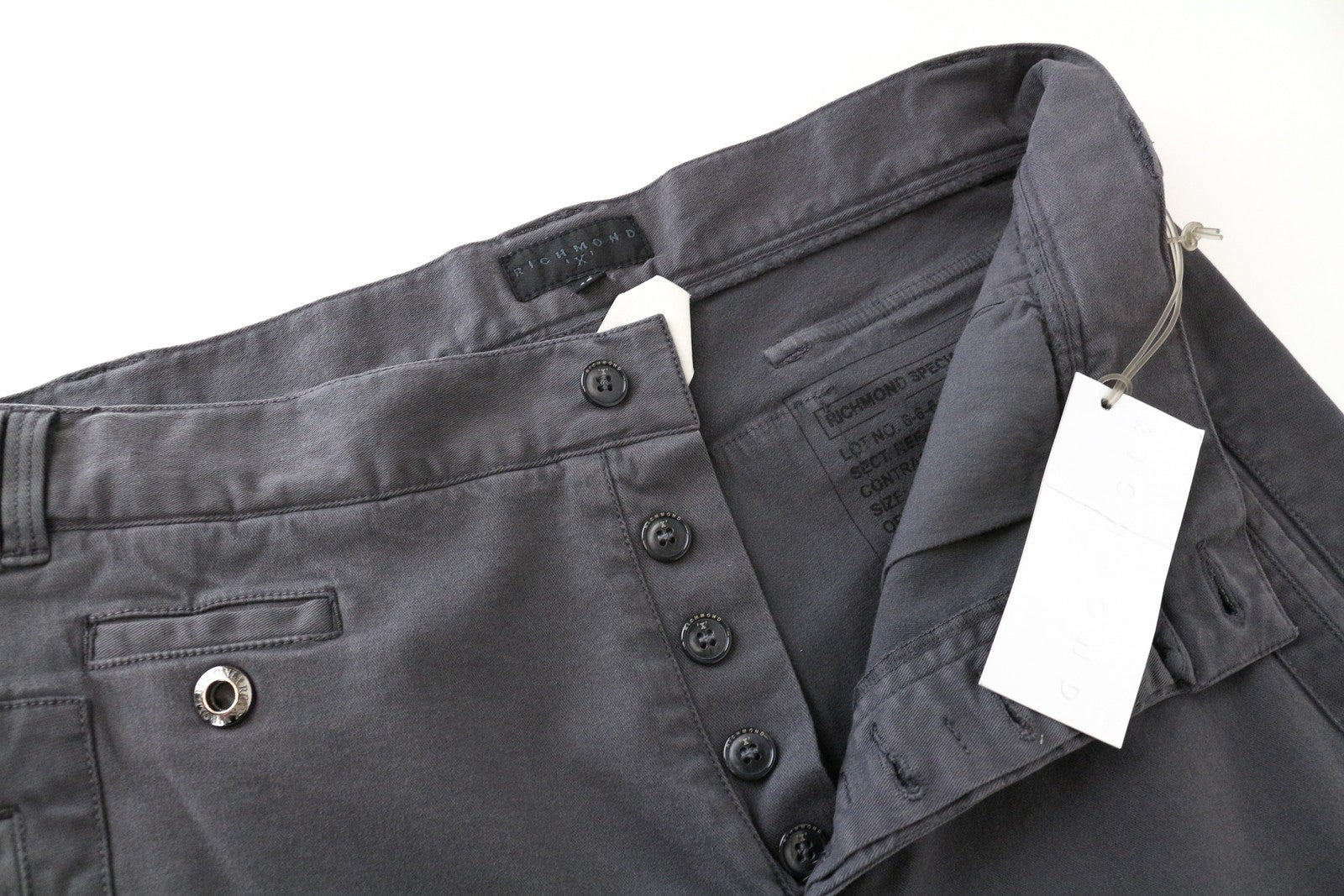 RICHMOND X Men's Trousers 48 Slim Fit Button-Fly Stretchy Grey Cotton Blended