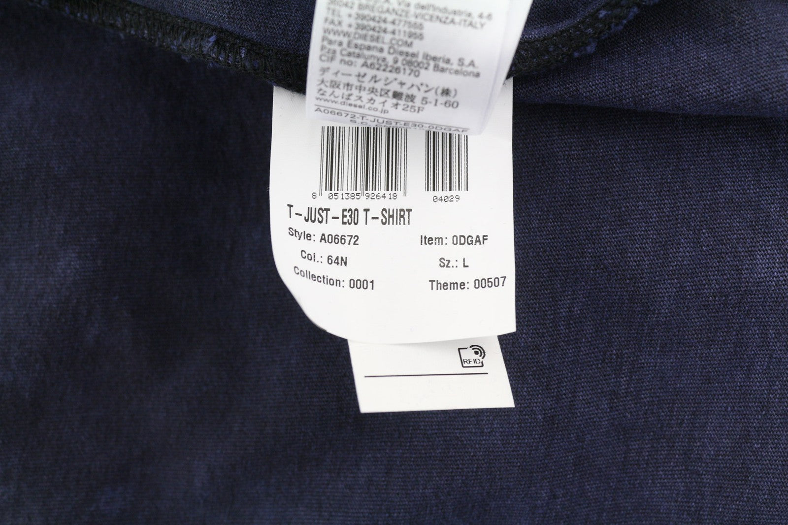 DIESEL T-Just-E30 vyriški marškinėliai su trumpomis rankovėmis, L dydžio, apvalia apykakle, laisvalaikio stiliaus. 