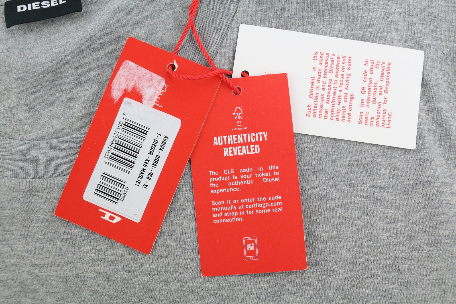 DIESEL T-Diego-K46 Mens T-Shirt XL Short Sleeve Crew Collar Melange Grey Casual