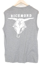 RICHMOND X Men's T-Shirt L Sleeveless Printed Back Melange Grey Crew Neckline