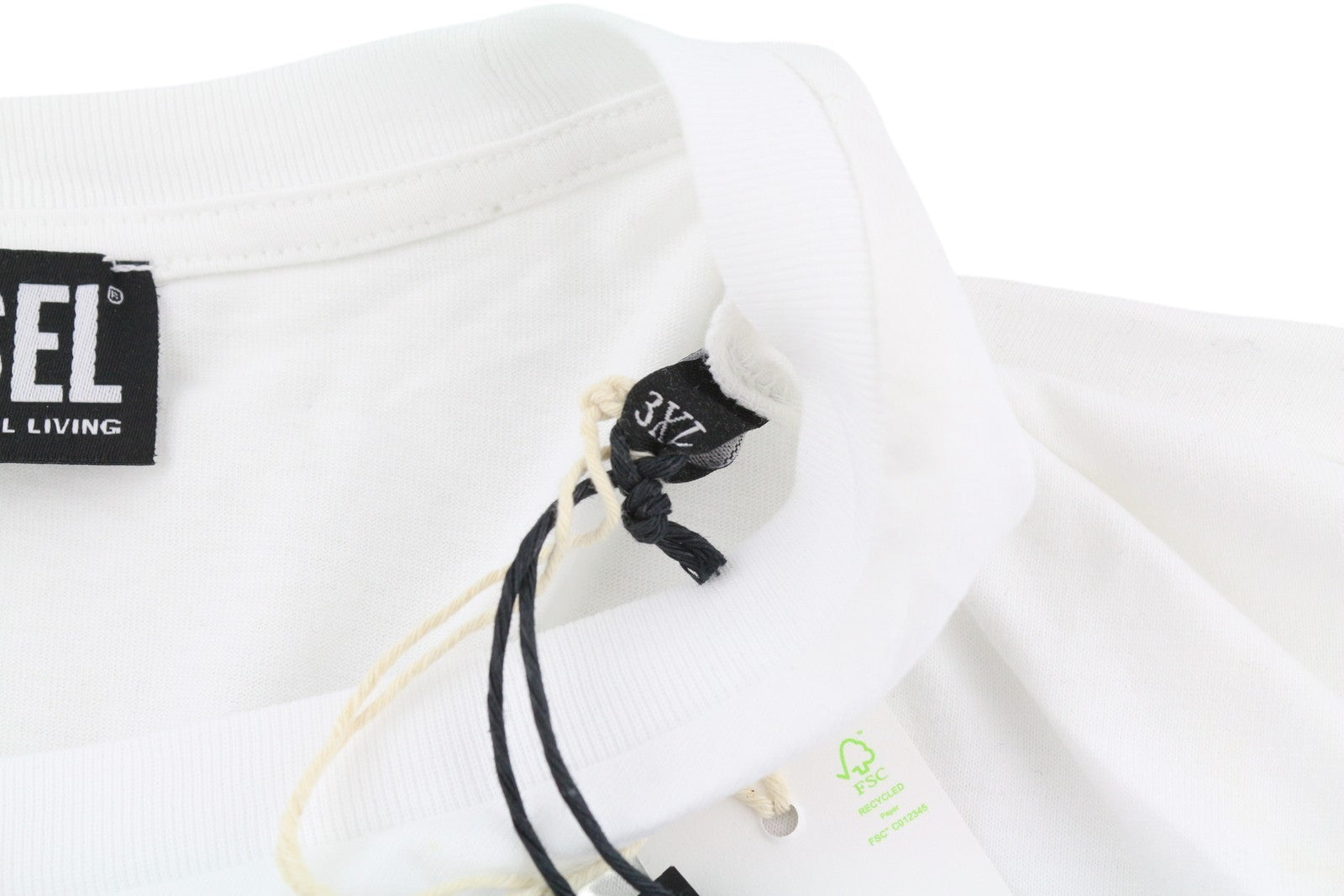 DIESEL T-Diegos-LS-K27 Men T-Shirt 3XL White Cotton Long Sleeve Crew Neck Tricot