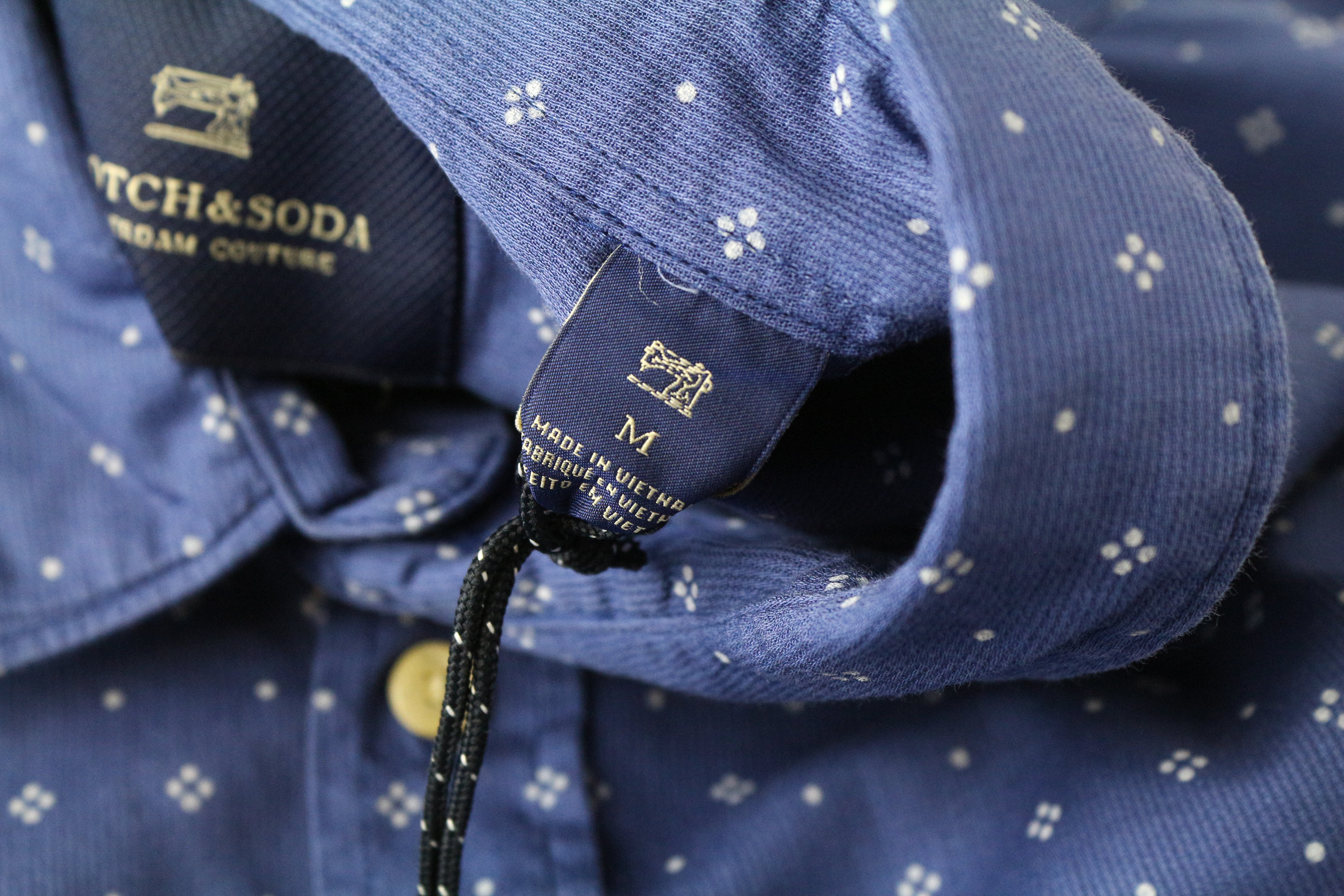 SCOTCH &amp; SODA vyriški marškinėliai M dydžio, mėlyni, raštuoti, sagomis užsegama, platėjančia apykakle, grynos medvilnės