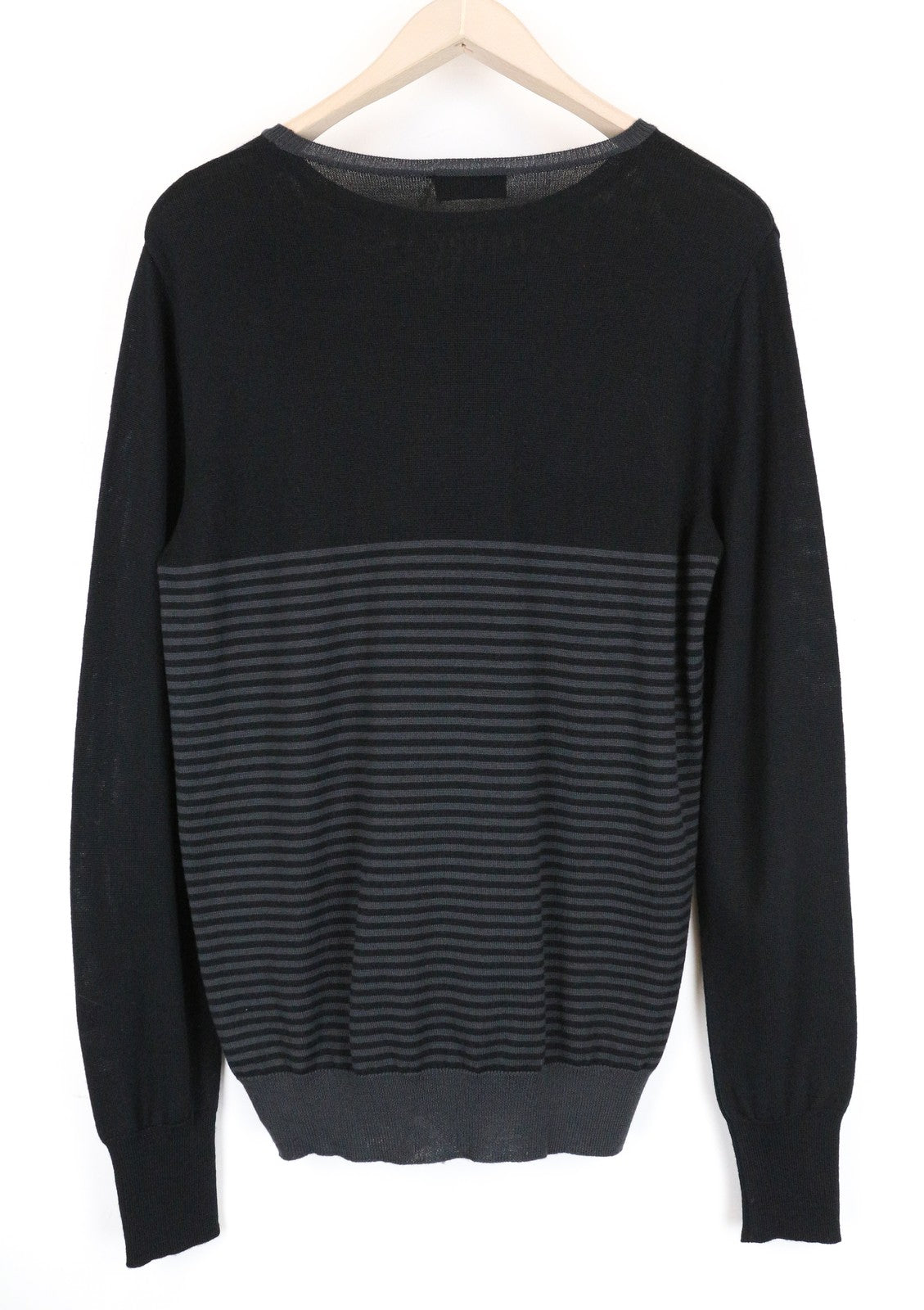 RICHMOND X vyriškas megztinis 50 % grynos vilnos, dryžuotas, juodas su užrašu 