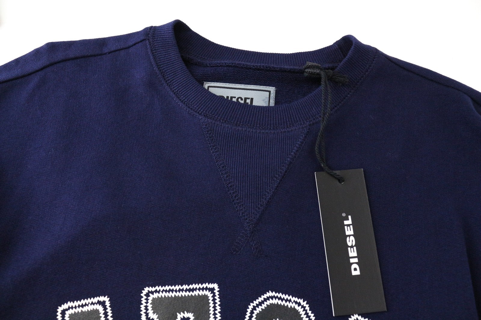 DIESEL S-Joe-B Felpa vyriškas džemperis M su lopais ir šūkiu, tamsiai mėlynas, apvalia iškirpte 
