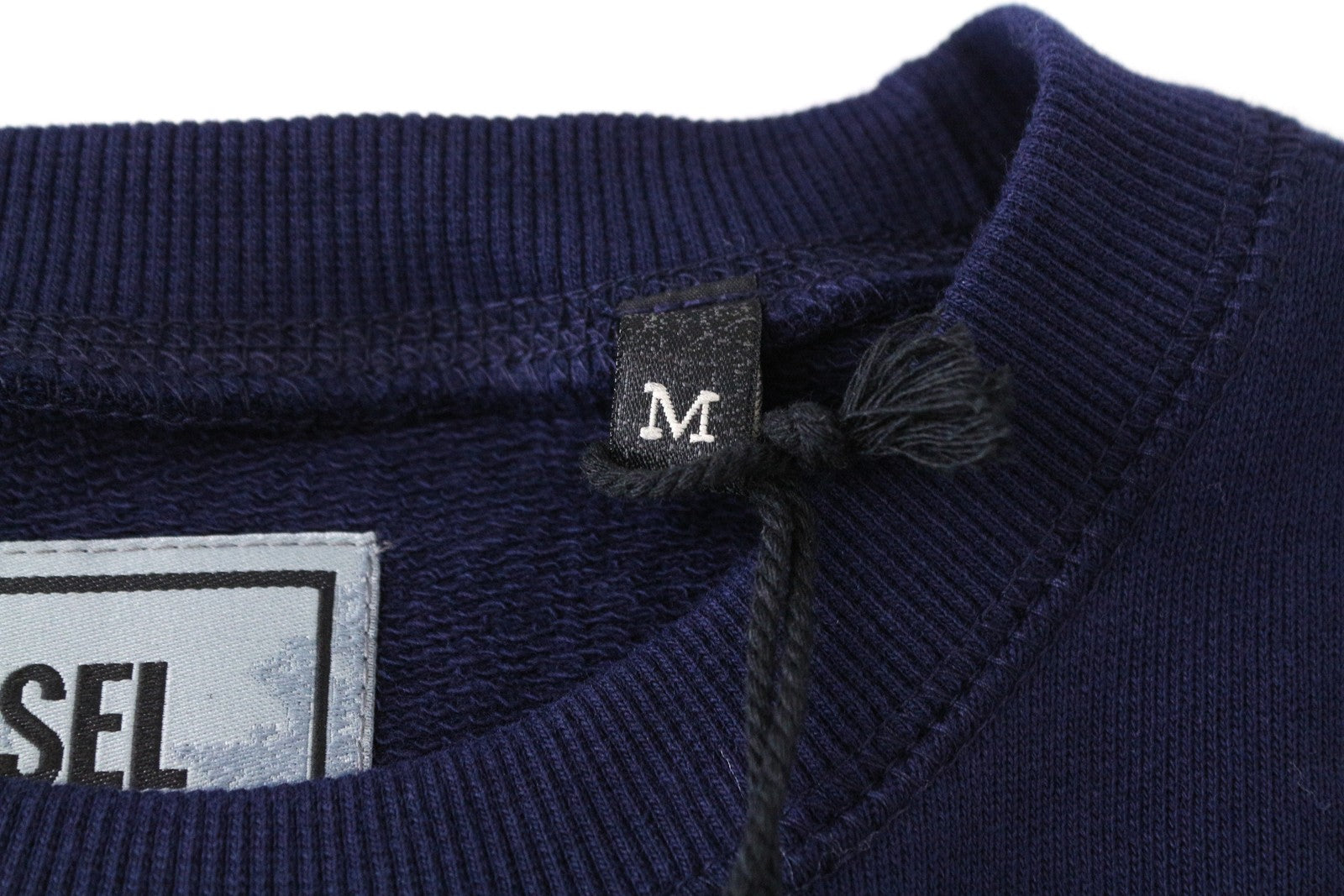 DIESEL S-Joe-B Felpa vyriškas džemperis M su lopais ir šūkiu, tamsiai mėlynas, apvalia iškirpte 