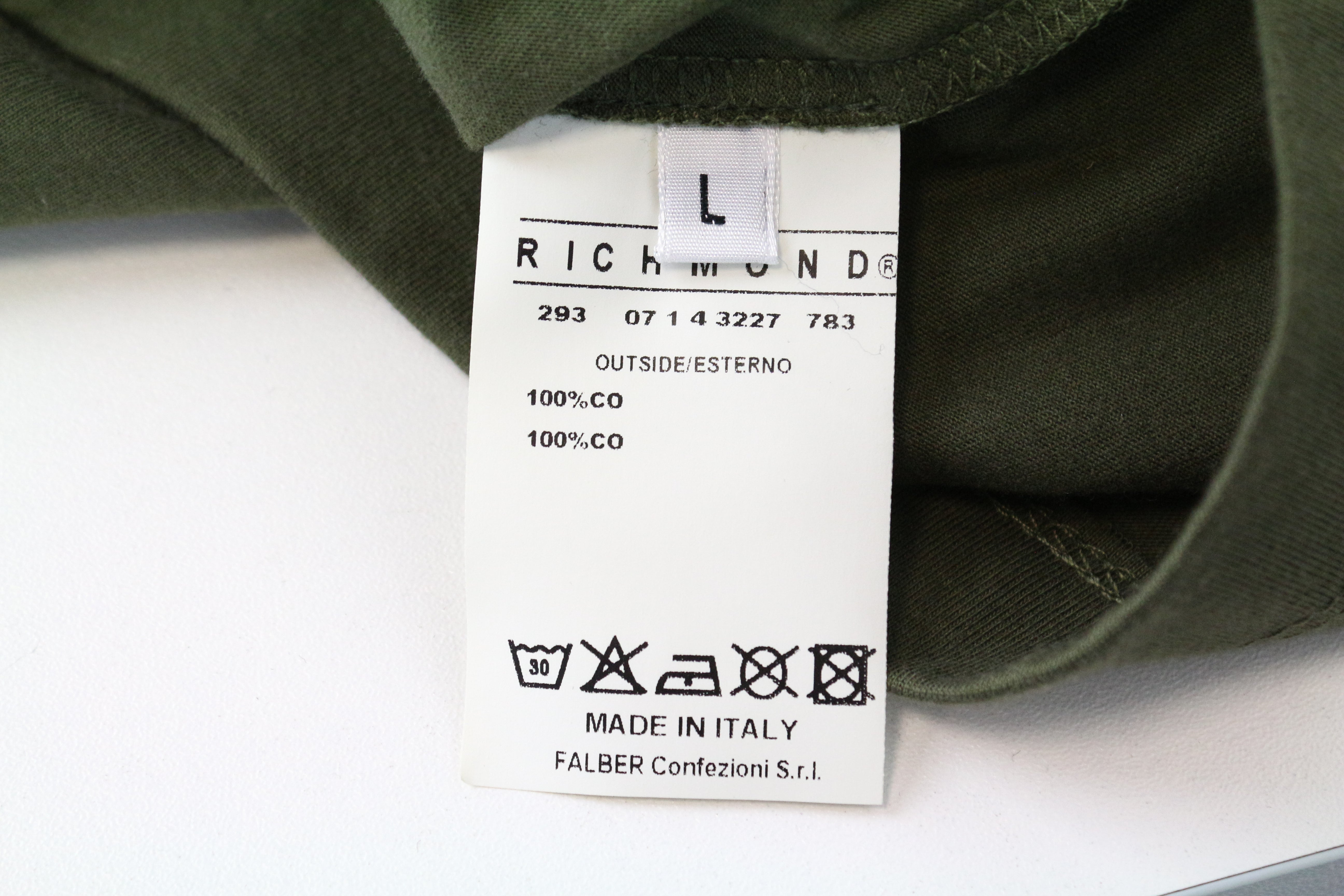 RICHMOND X Men's T-Shirt L Printed Beaded Front Khaki Green Sleeveless