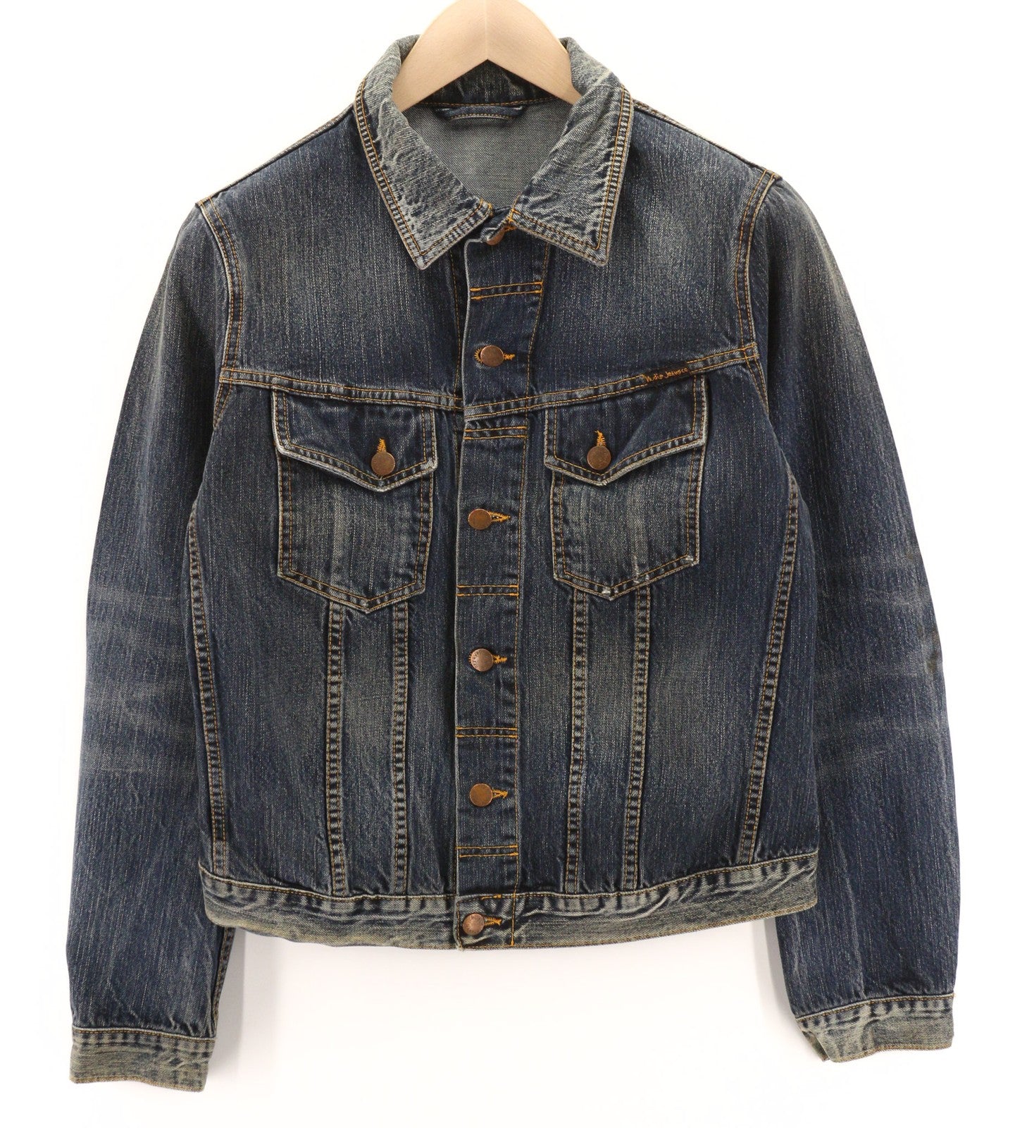 NUDIE JEANS Terry Org. Streaky Denim vyriška striukė M medvilninė skalbto džinso mėlyna 