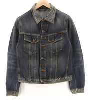 NUDIE JEANS Terry Org. Streaky Denim vyriška striukė M medvilninė skalbto džinso mėlyna 