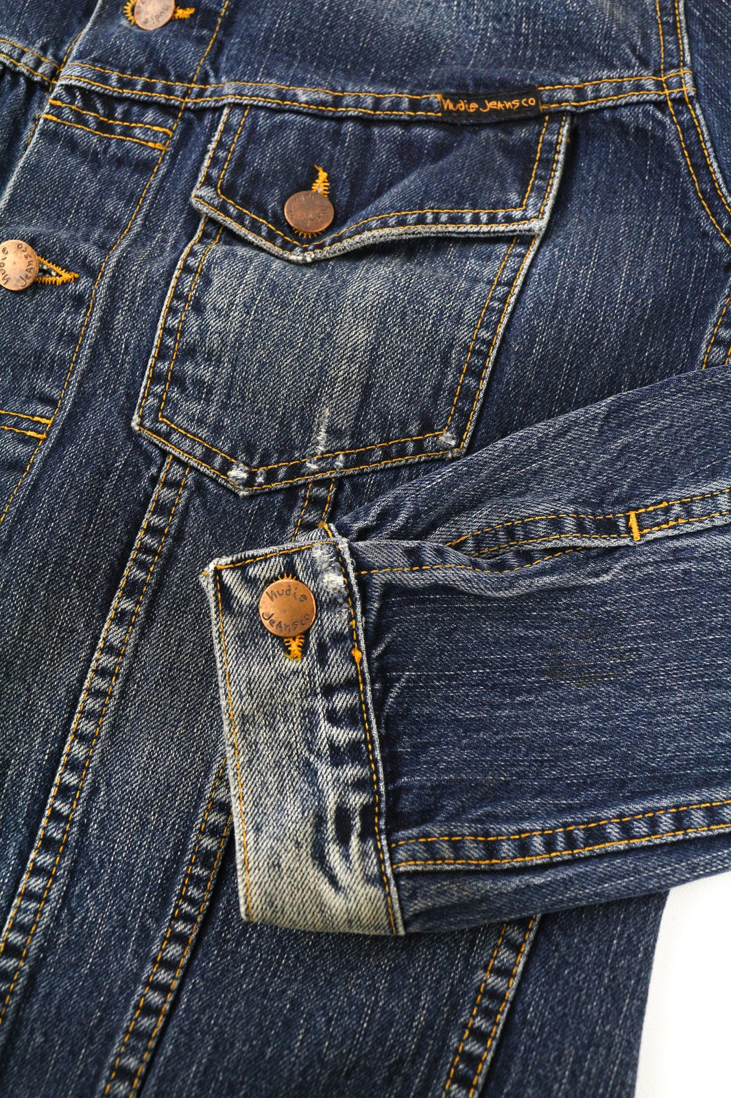 NUDIE JEANS Terry Org. Streaky Denim vyriška striukė M medvilninė skalbto džinso mėlyna 