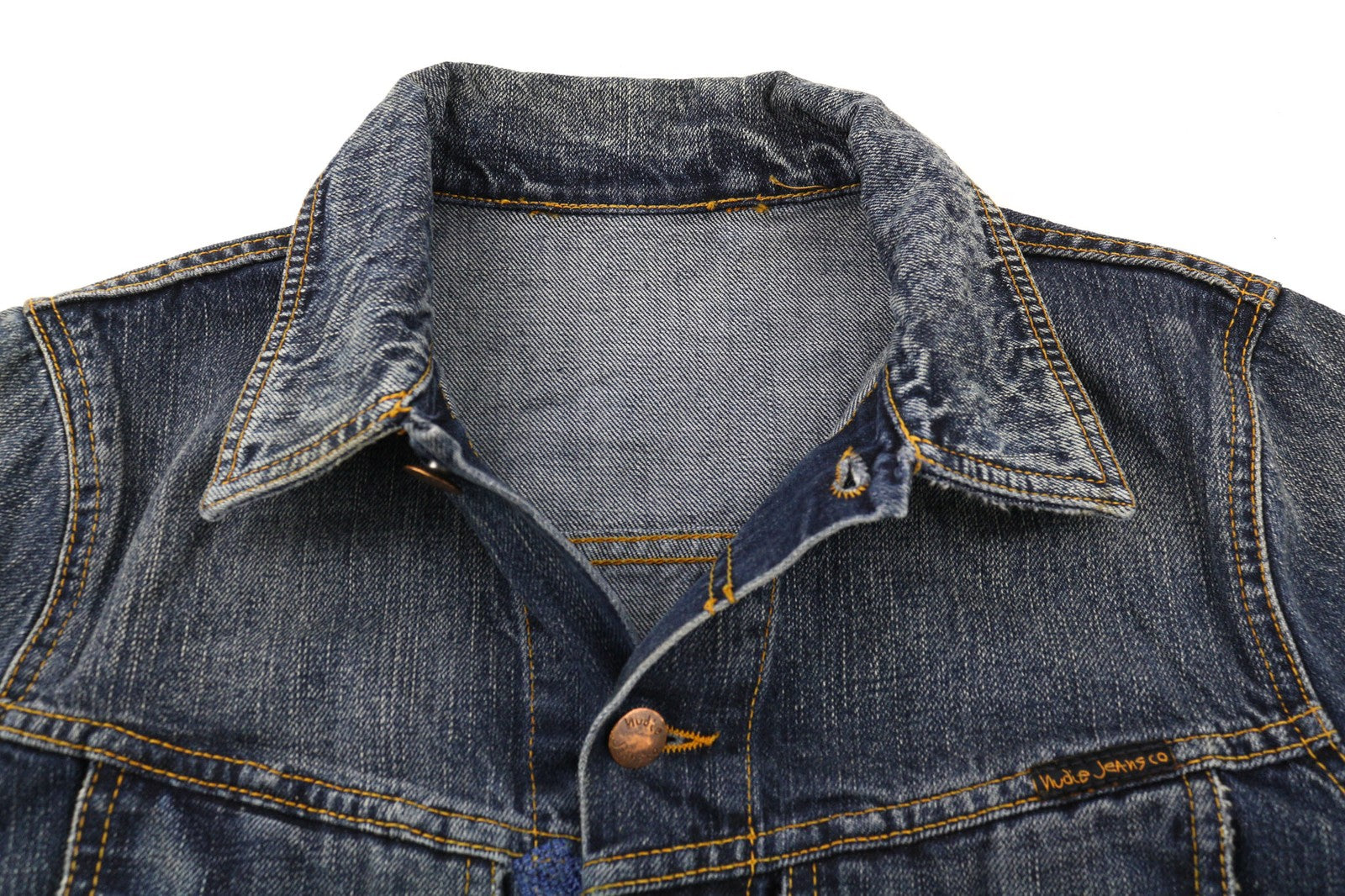 NUDIE JEANS Terry Org. Streaky Denim Mens Jacket XS Cotton Unlined Denim Blue