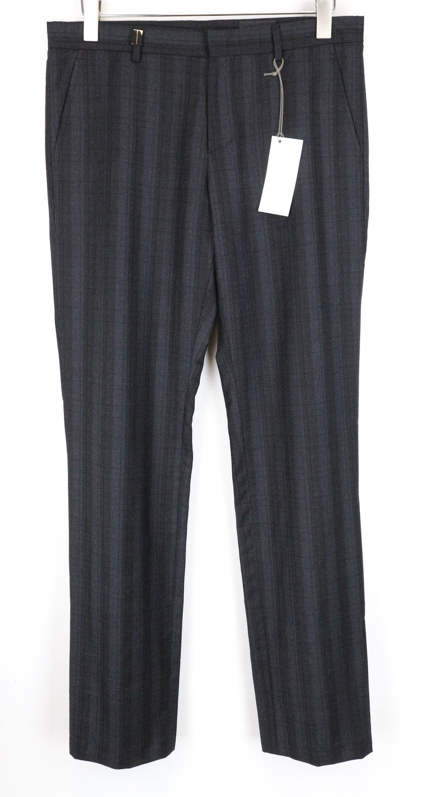 RICHMOND X Men's Trousers 48 Straight Checked Zip-Fly Wool Chino Virgin Wool