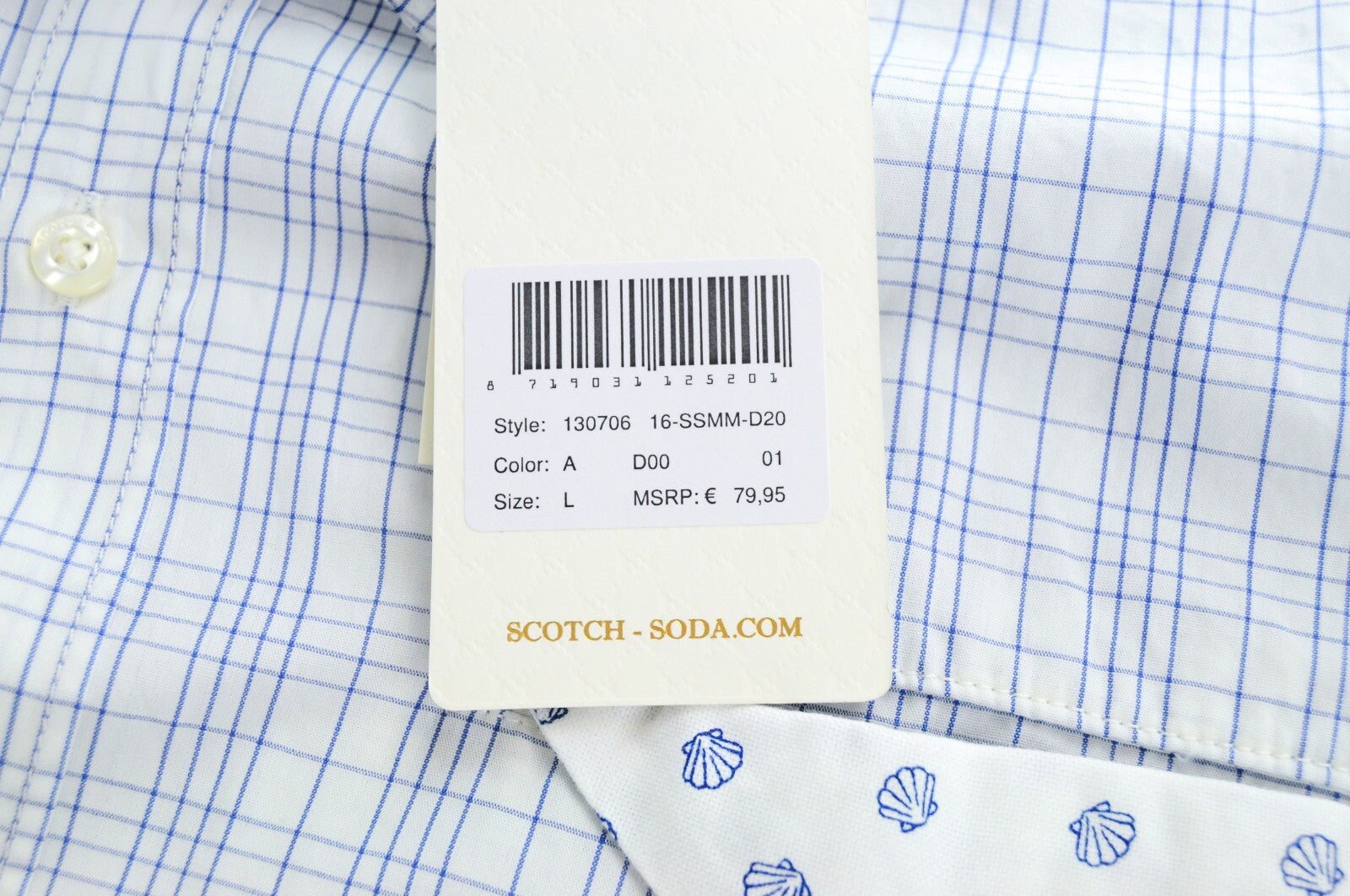 SCOTCH & SODA Ams Couture Men Shirt L Slim Fit Cotton White & Blue Checked