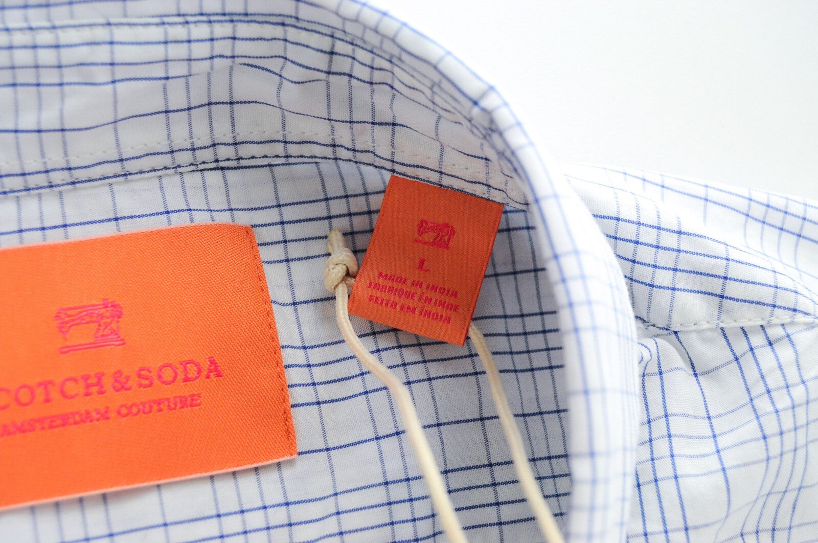 SCOTCH & SODA Ams Couture Men Shirt L Slim Fit Cotton White & Blue Checked