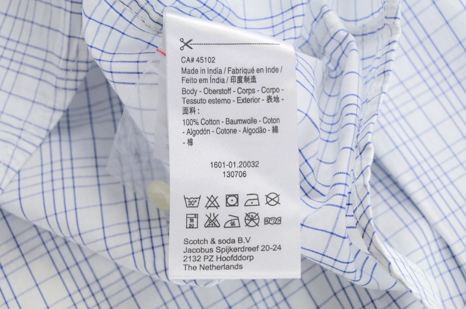 SCOTCH & SODA Ams Couture Men Shirt L Slim Fit Cotton White & Blue Checked