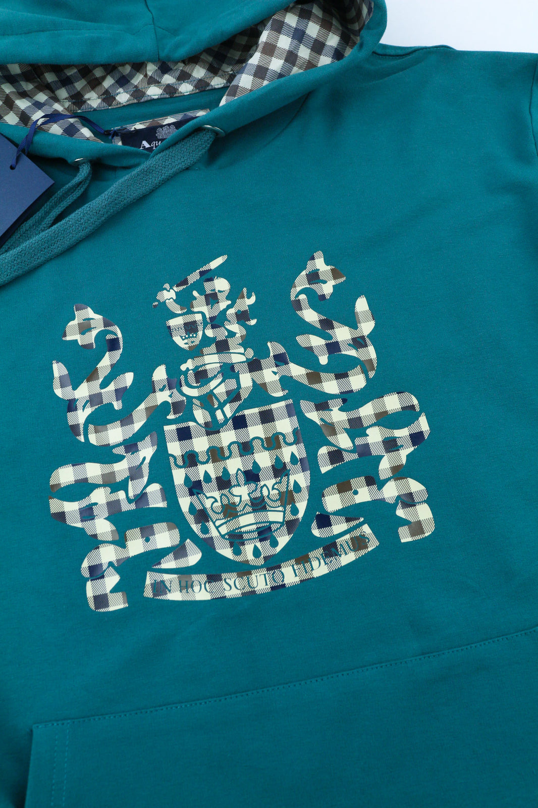 AQUASCUTUM FCIA11 vyriškas džemperis su gobtuvu M tamsiai žalias kengūros gobtuvas su dirželiais ir logotipu 