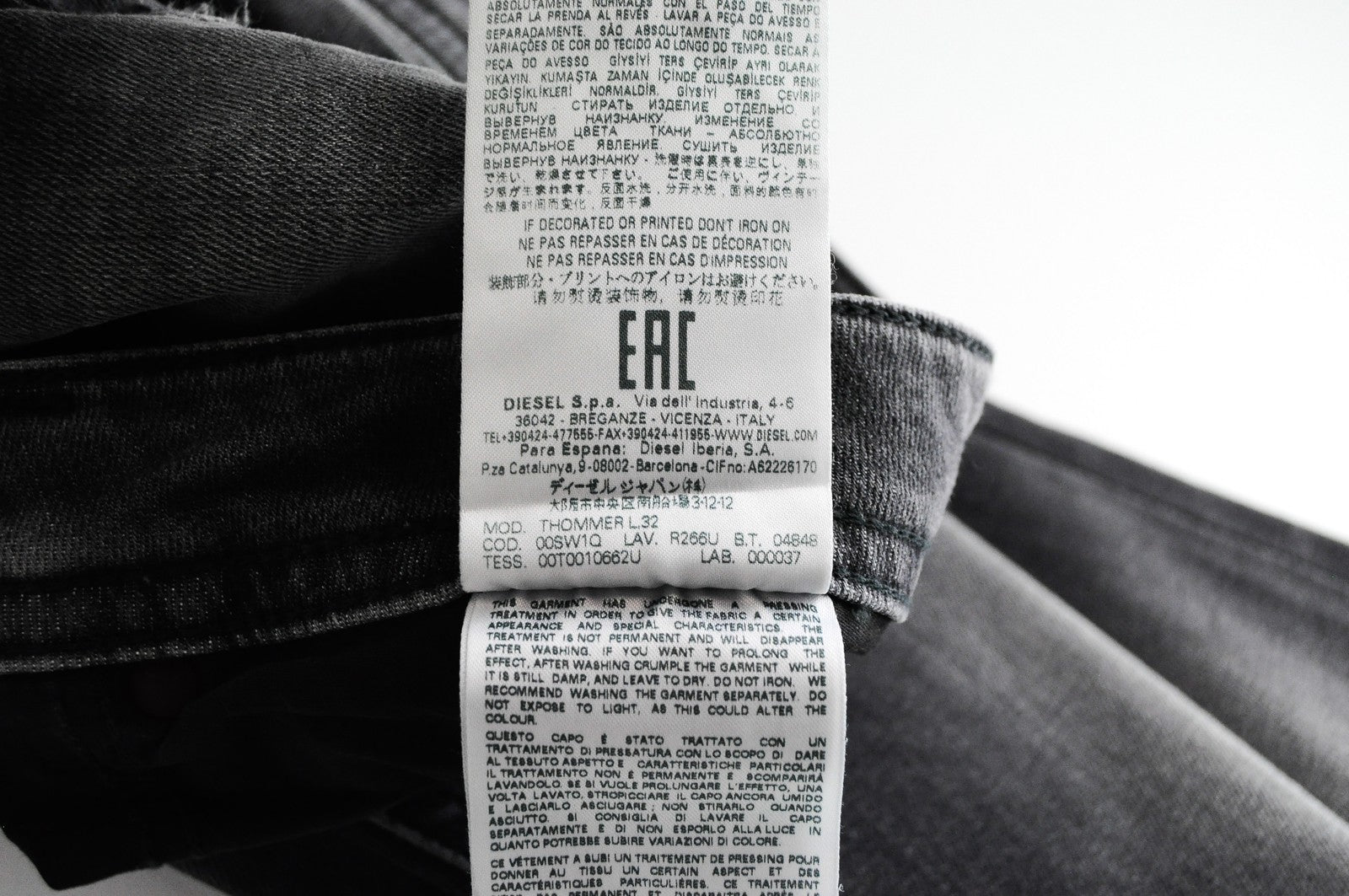 DIESEL Thommer R266U Men's Jeans W38/L32 Skinny Slim Fit Ripped Grey Stretch