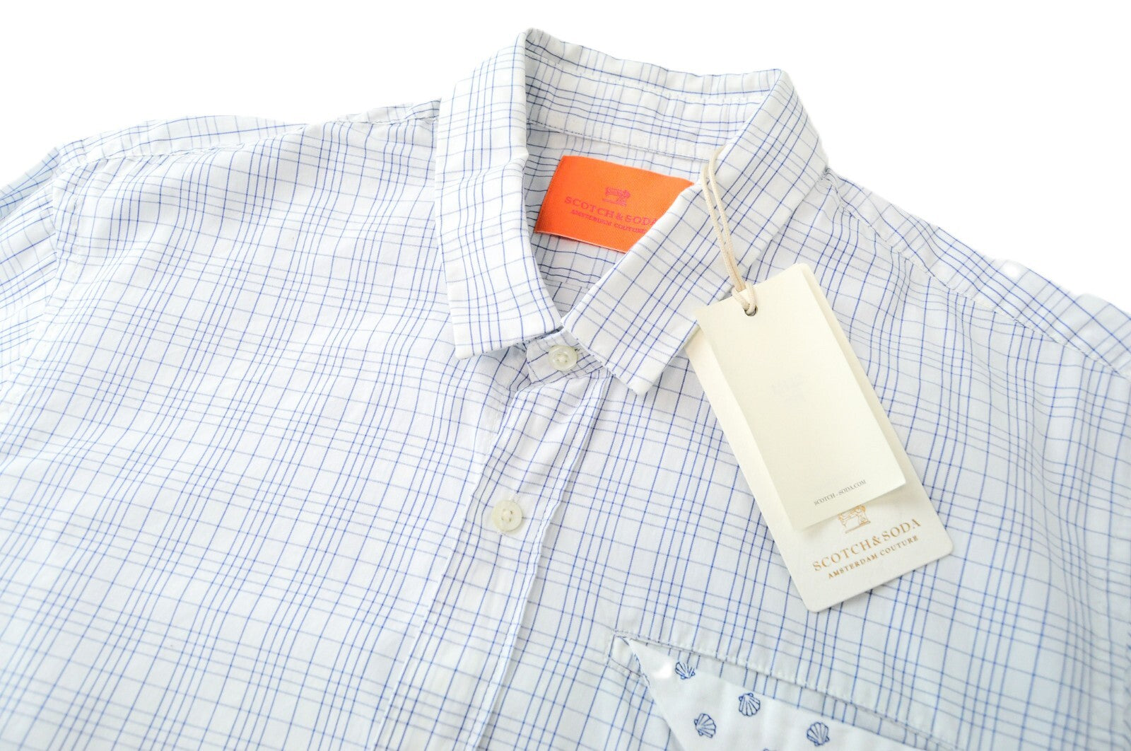 SCOTCH & SODA Ams Couture Men's Shirt M Slim Fit White & Blue Check Cotton