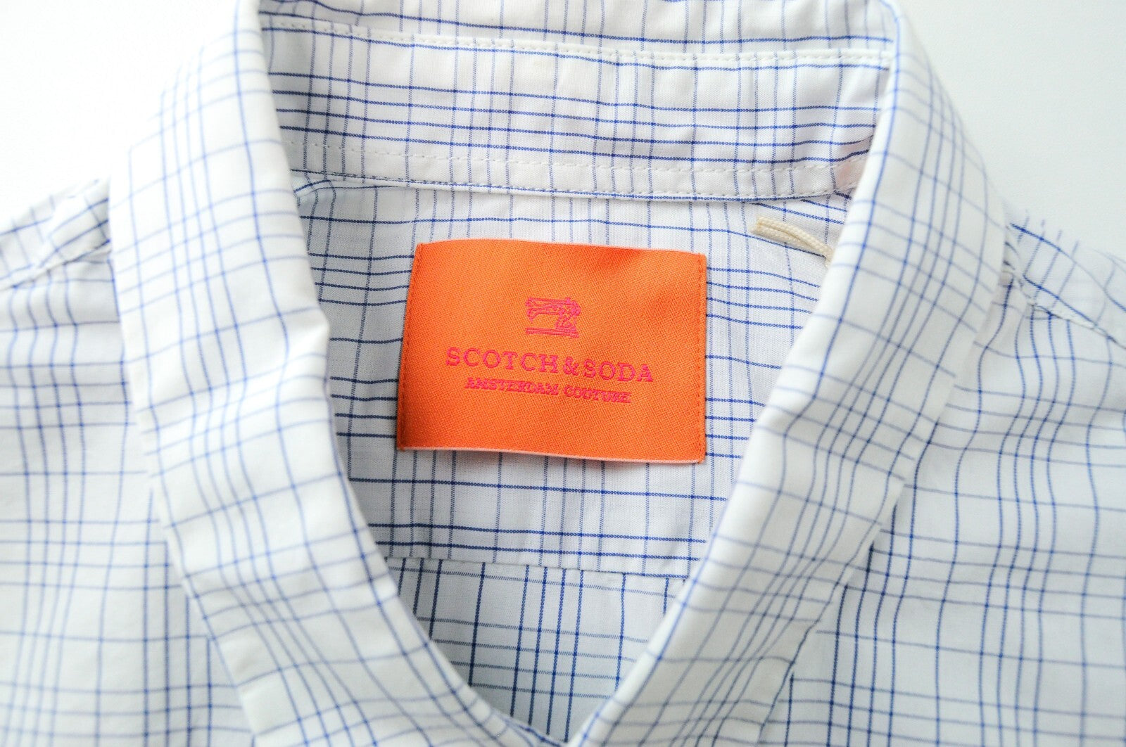 SCOTCH & SODA Ams Couture Men's Shirt M Slim Fit White & Blue Check Cotton