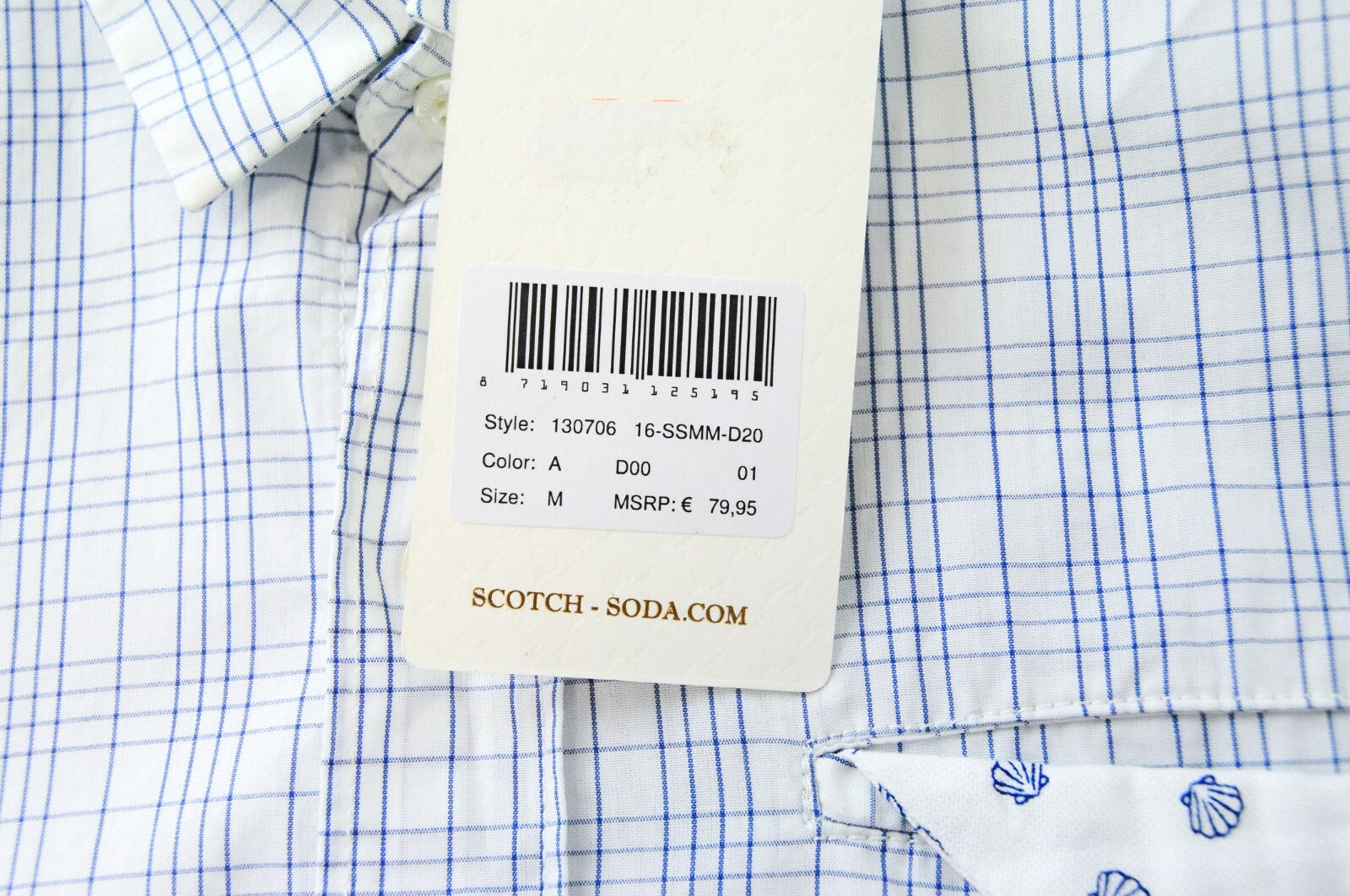 SCOTCH & SODA Ams Couture Men's Shirt M Slim Fit White & Blue Check Cotton